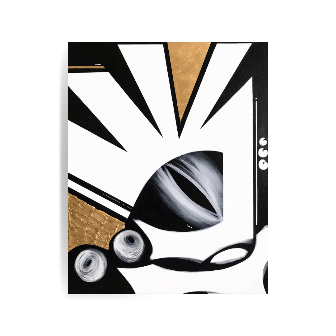 "Libations" (2021). 24" x 30" x 1.5". Acrylic on Canvas + Gold Metal Leaf. 1/1.