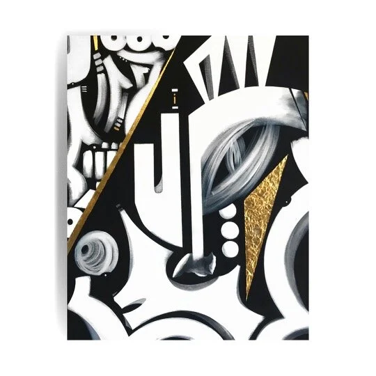 "Road Opener" (2021). 24" x 30" x 3/4". Acrylic + Gold Metal Leaf + Canvas. 1/1.