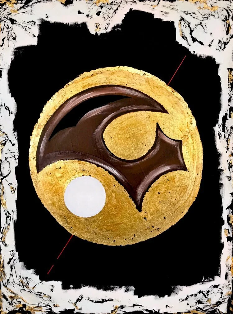 "Saturn Return" (2019). 24" x 32". Acrylic on Canvas + Gold Metal Leaf.