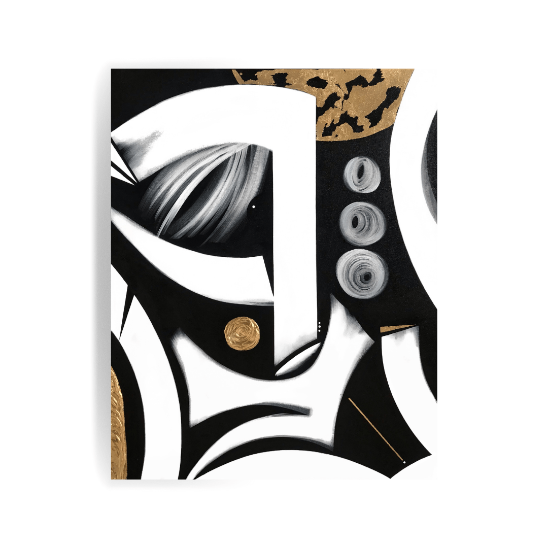 "Initiation" (2021). 24" x 30" x 1.5". Acrylic on Canvas + Gold Metal Leaf. 1/1.