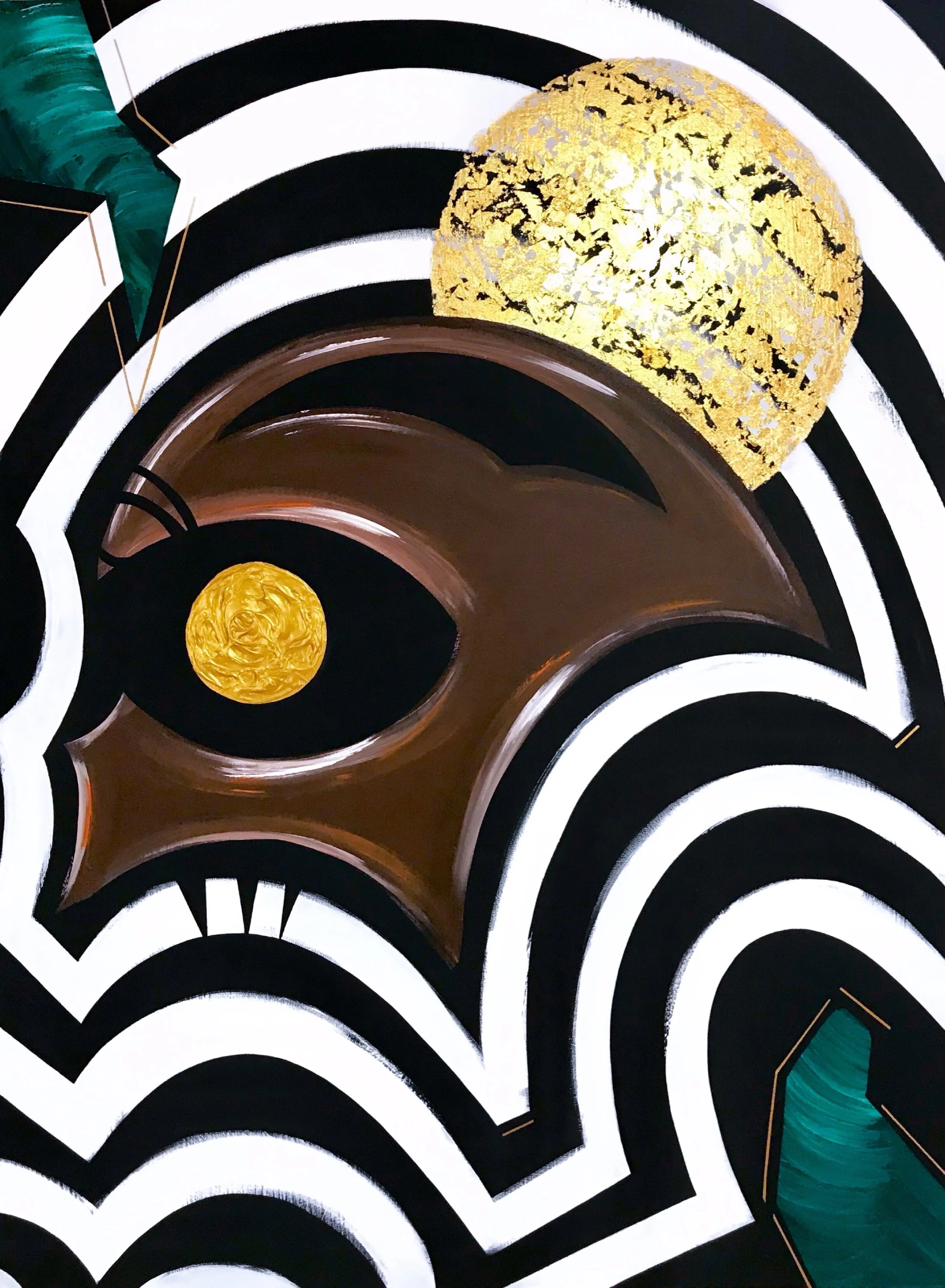 "Undercurrent" (2020). 36" x 48". Acrylic On Canvas + Gold Metal Leaf. 1/1.