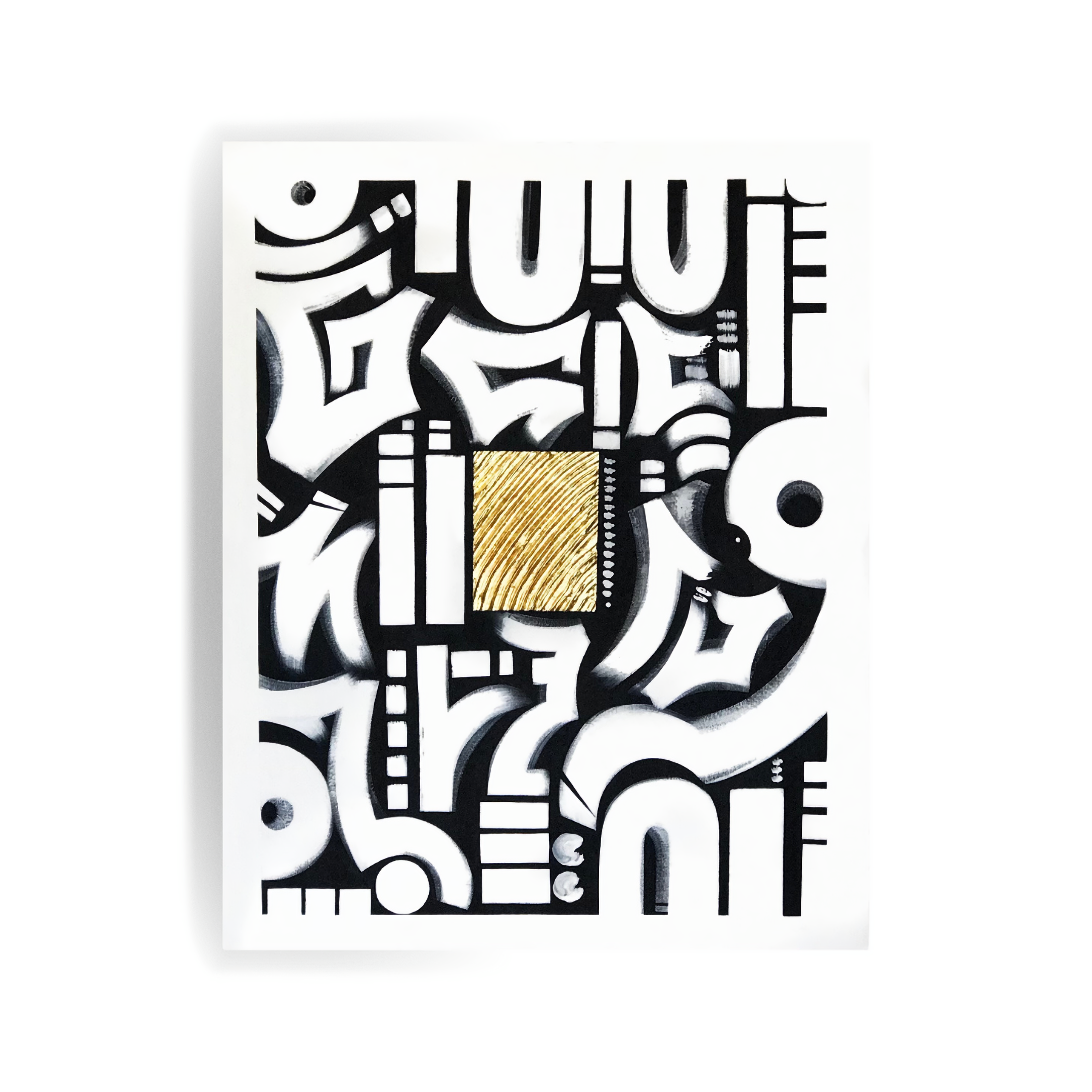 "Crude" (2021). 24" x 30" x 3/4". Acrylic + Gold Metal Leaf + Canvas. 1/1.