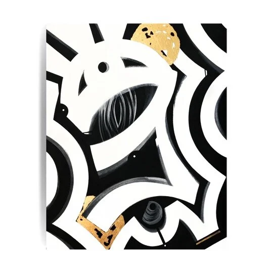 "Hubris" (2020). 24" x 30" x 3/4". Acrylic on Canvas + Gold Metal Leaf. 1/1.