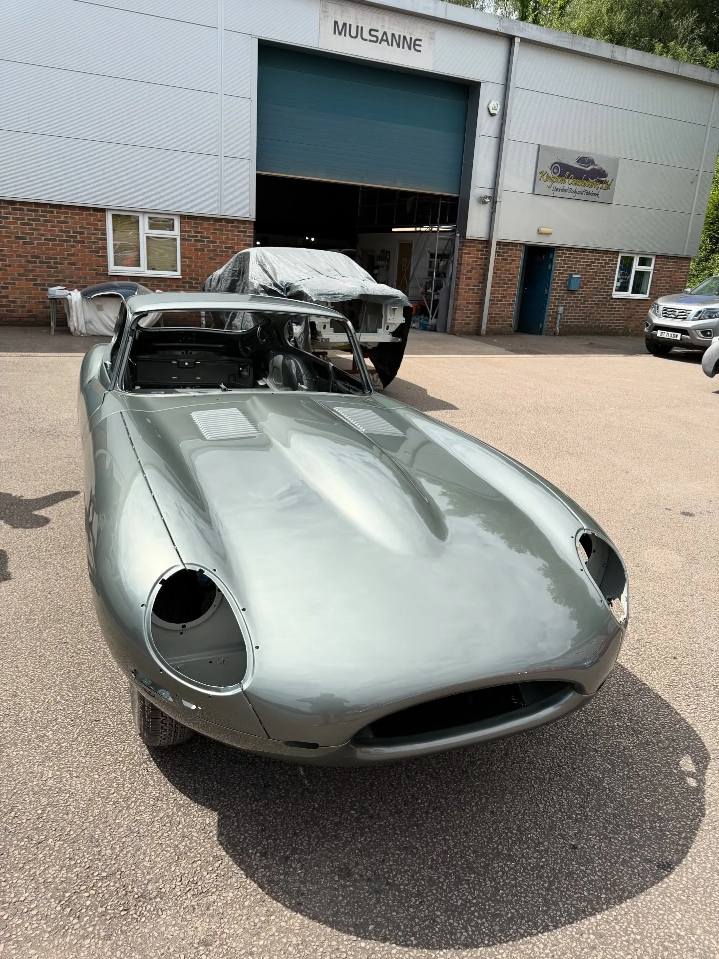 Today two and a half years after collecting our clients Series 1 Jaguar E type in the back of a van we delivered him back a stunning complete body shell. After a lengthy and forensically detailed restoration with us the car was handed over to Nigel a