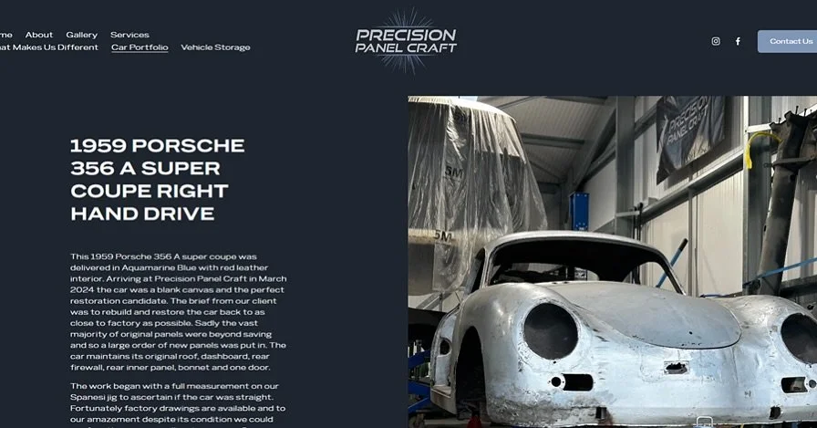 A new page has been added to our car portfolio on the website. Still on going but getting towards the end of its metal work journey with us. The 1959 356 A Super Coupe is one of our longest and most in depth restorations. 

https://www.precisionpanel