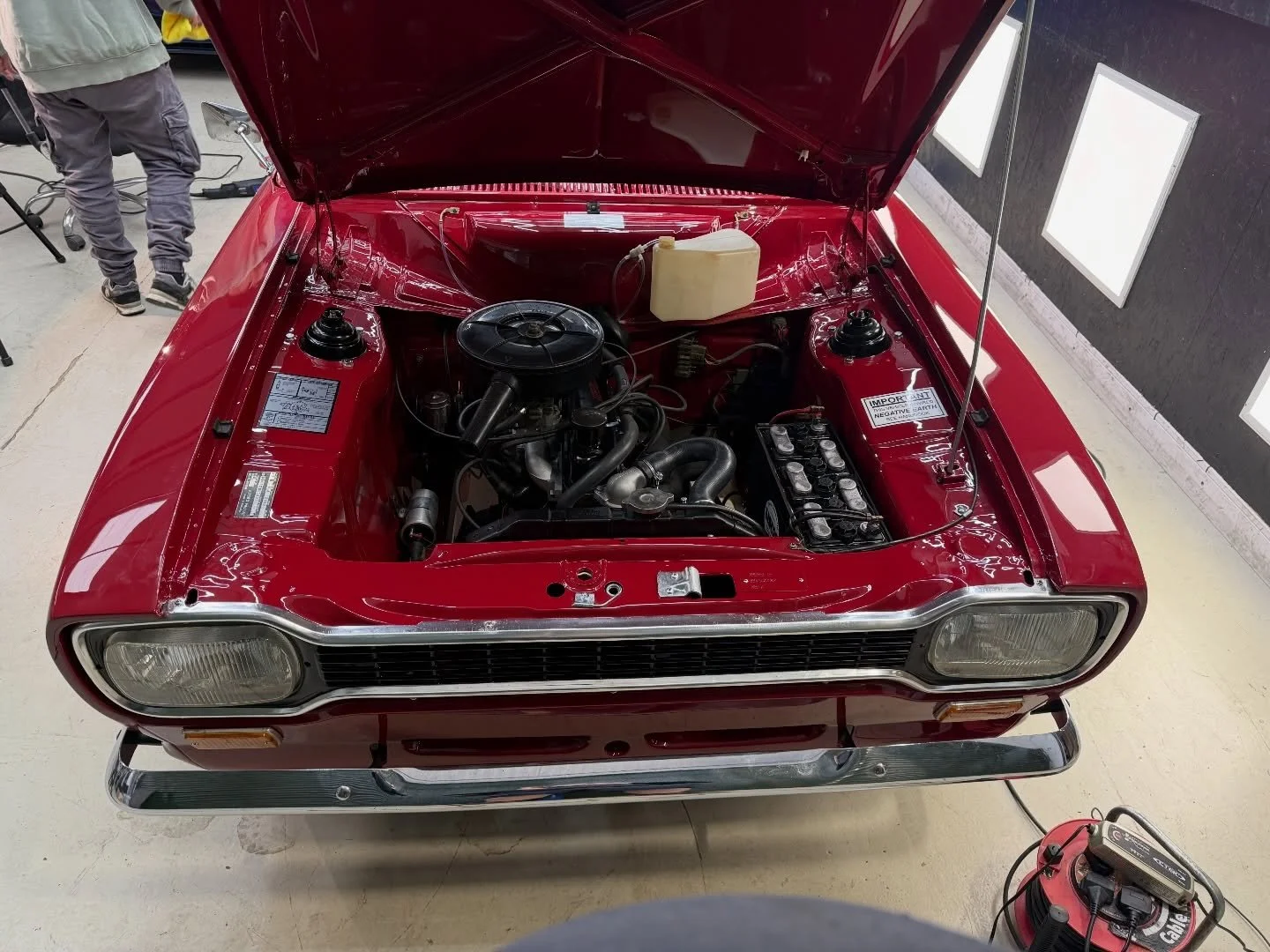 The mk1 Ford Escort is now complete with the exception of check strap rubbers and a new thermostat housing which are in the post and the brakes to bleed after the Easter weekend. Factory stickers have been refitted and it&rsquo;s now over to @empirea