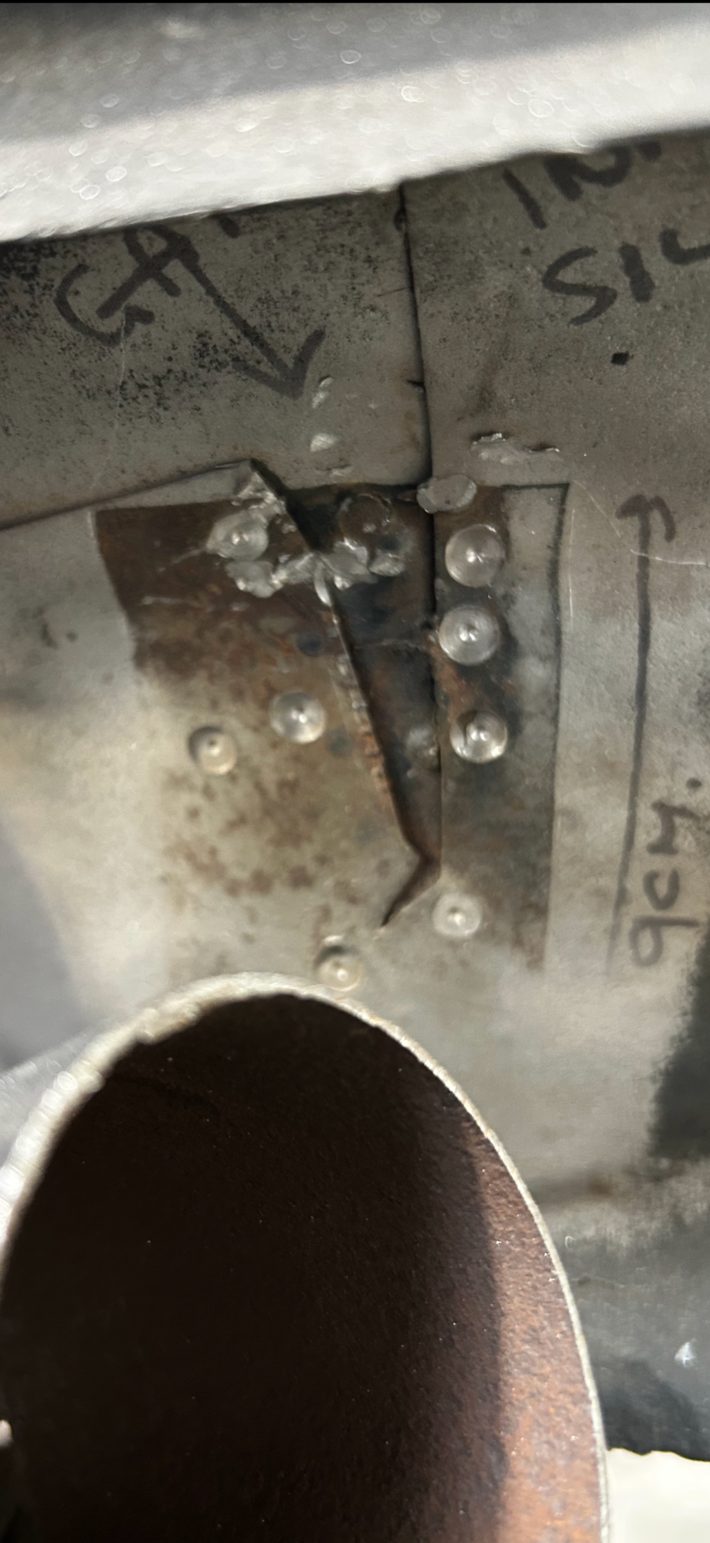 Porsche 356 a. The inner sill has a slight change in angle as it comes down towards the B-pillar. To achieve this the factory split the upright and then spot welded a cover plate over the top. The aftermarket sills didn't have the cover plate but wer