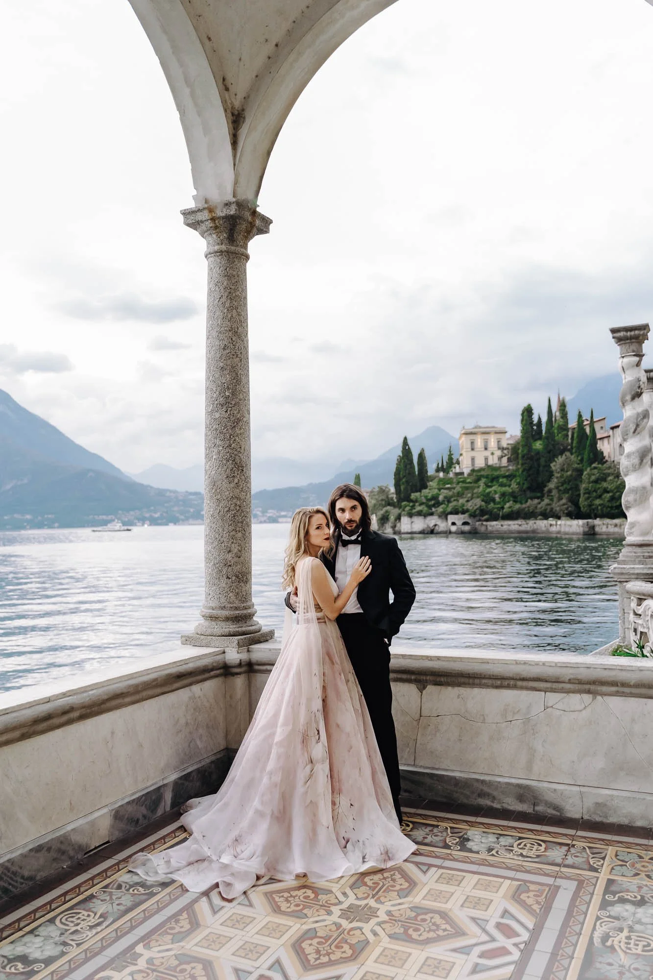 bride and groom at elopement in lake como villa monastero