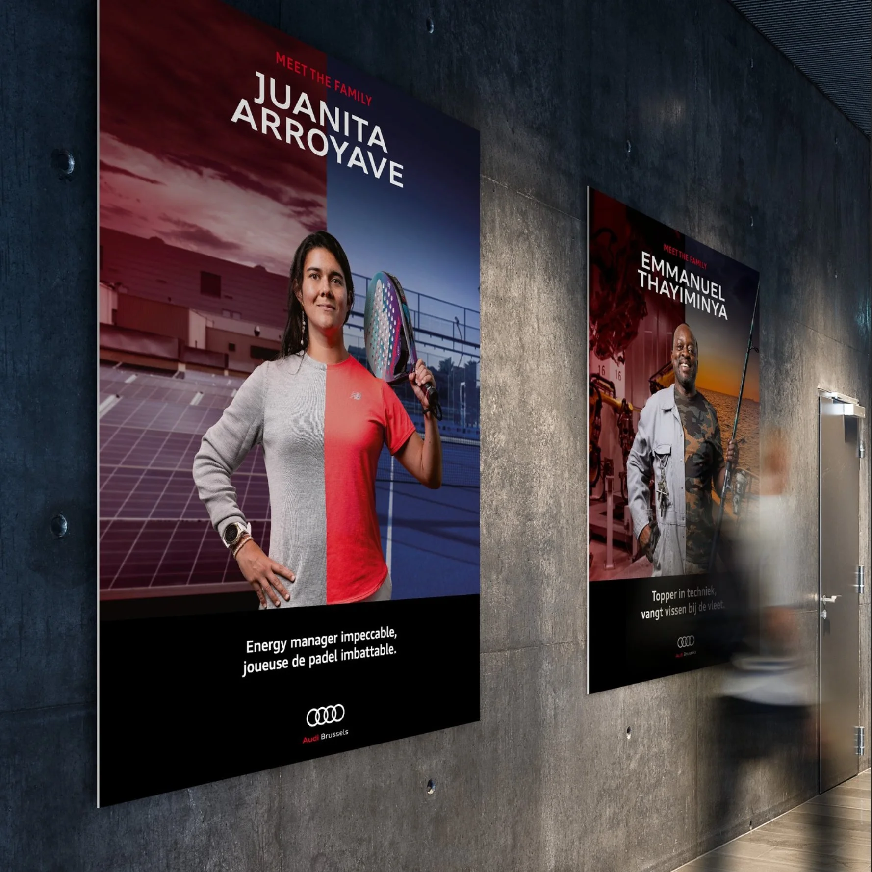 Freelance fotograaf Jeroen Willems maakte in samenwerking met Com&Co Agency een reeks portretten van enkele werknemers van Audi Brussel voor een employer branding campagne. De portretten werden gemaakt in een mobiele studio ter plaatse onder toeziend
