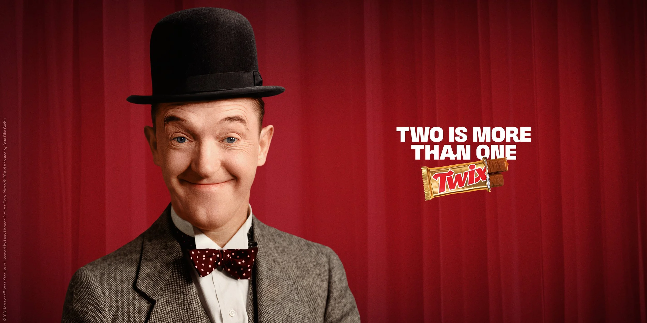 Twix licensed an image of Stan Laurel for an OOH campaign celebrating iconic duos. READ MORE  