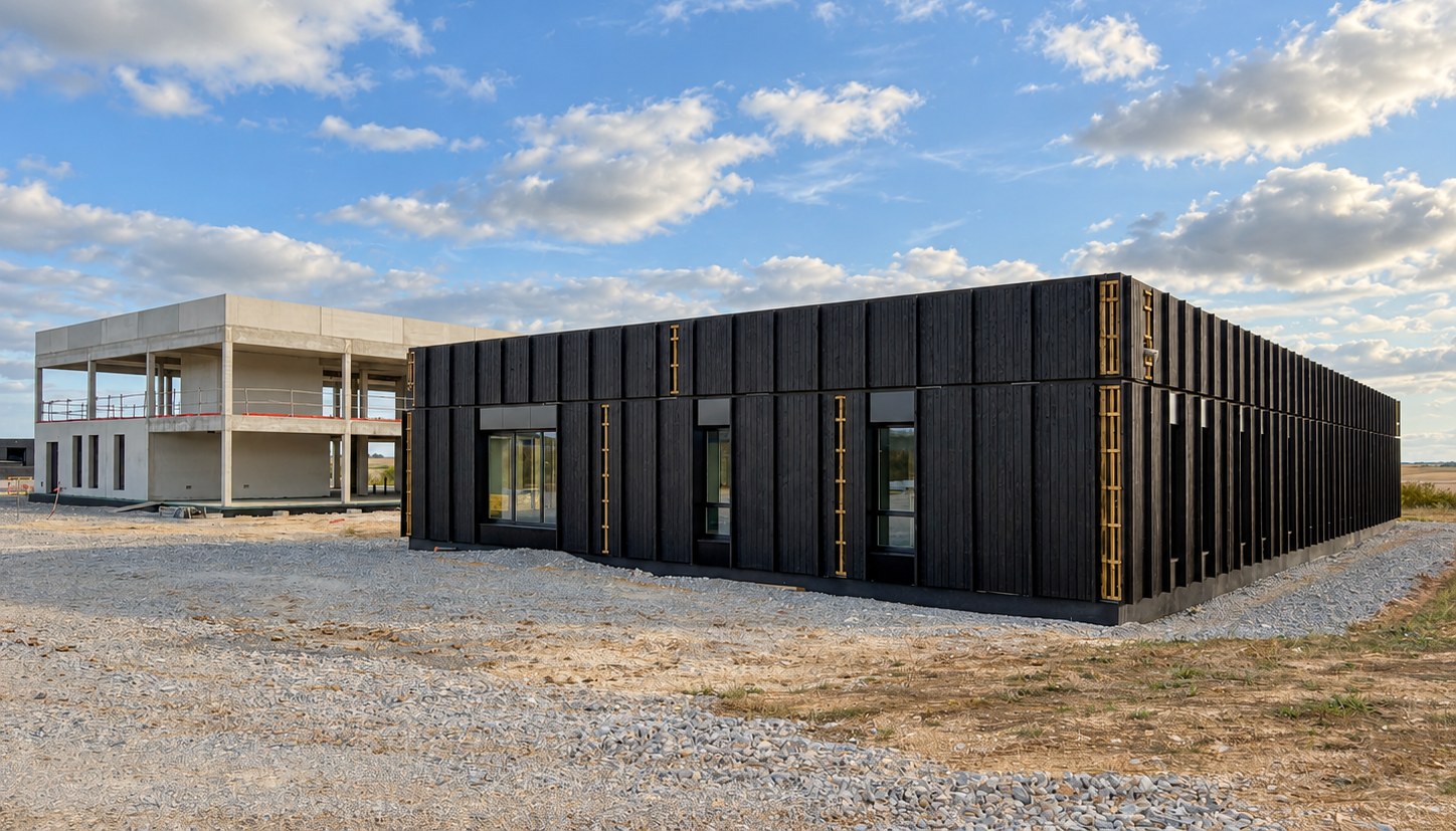 [Chantier] Neuville-de-Poitou (86) : les façades bois préfabriquées s'installent