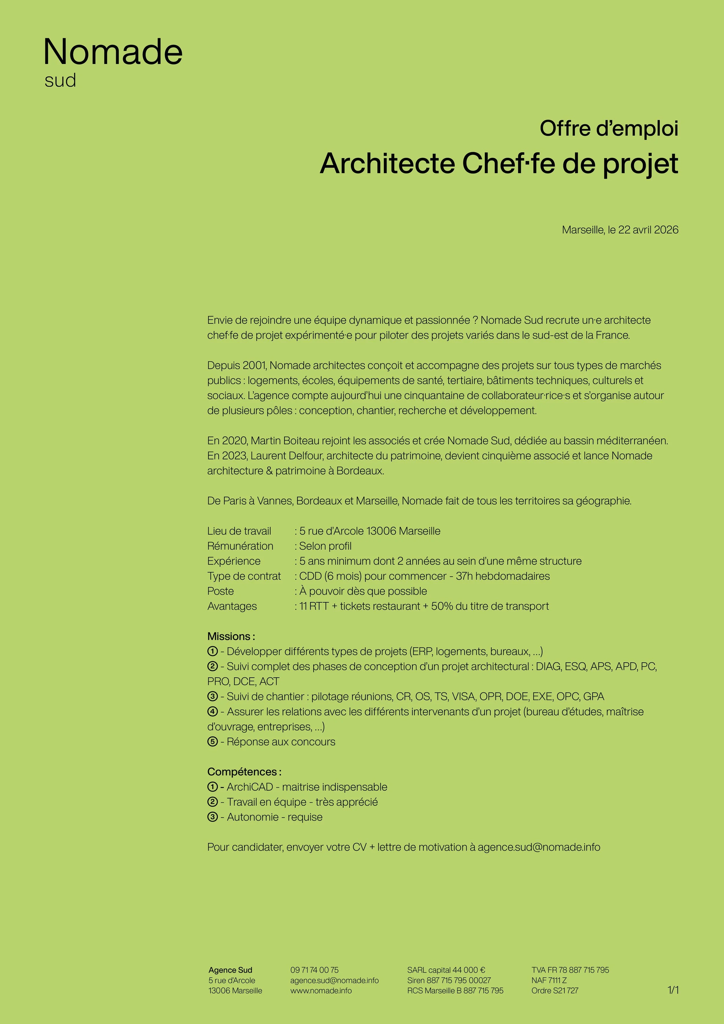 Offre d'emploi Chef de projet Marseille