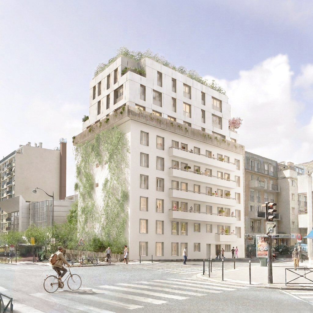 <strong>Couronnement vert, </strong><br>Surélévation 12 logements, </br>Paris 20