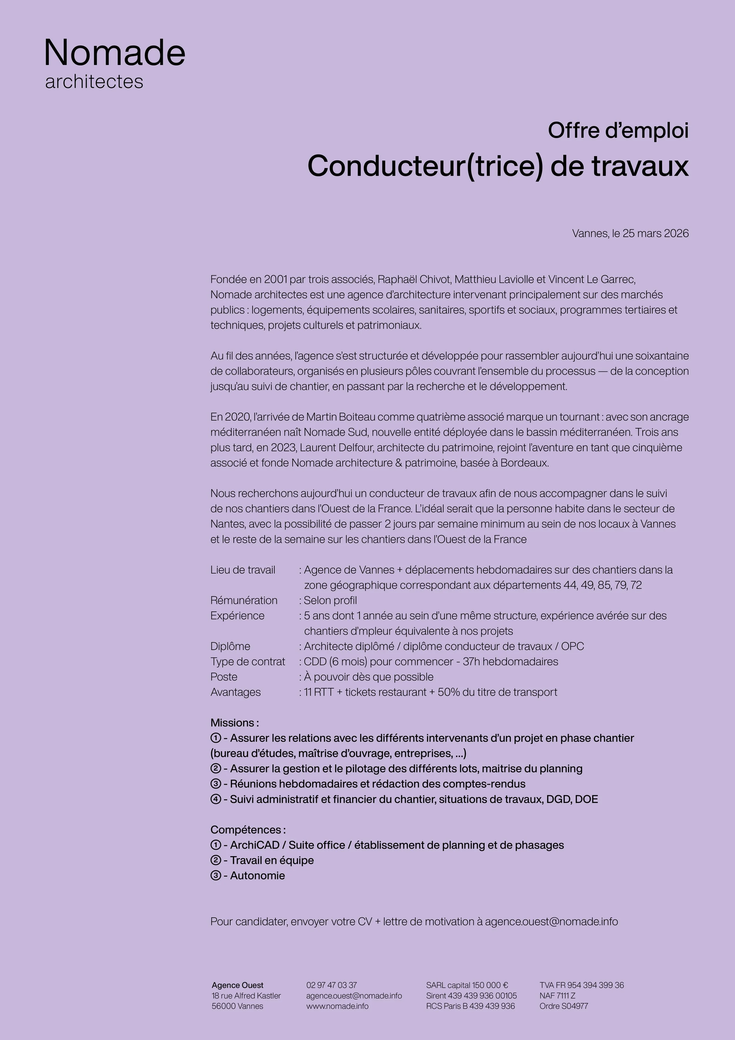 Offre d'emploi Vannes