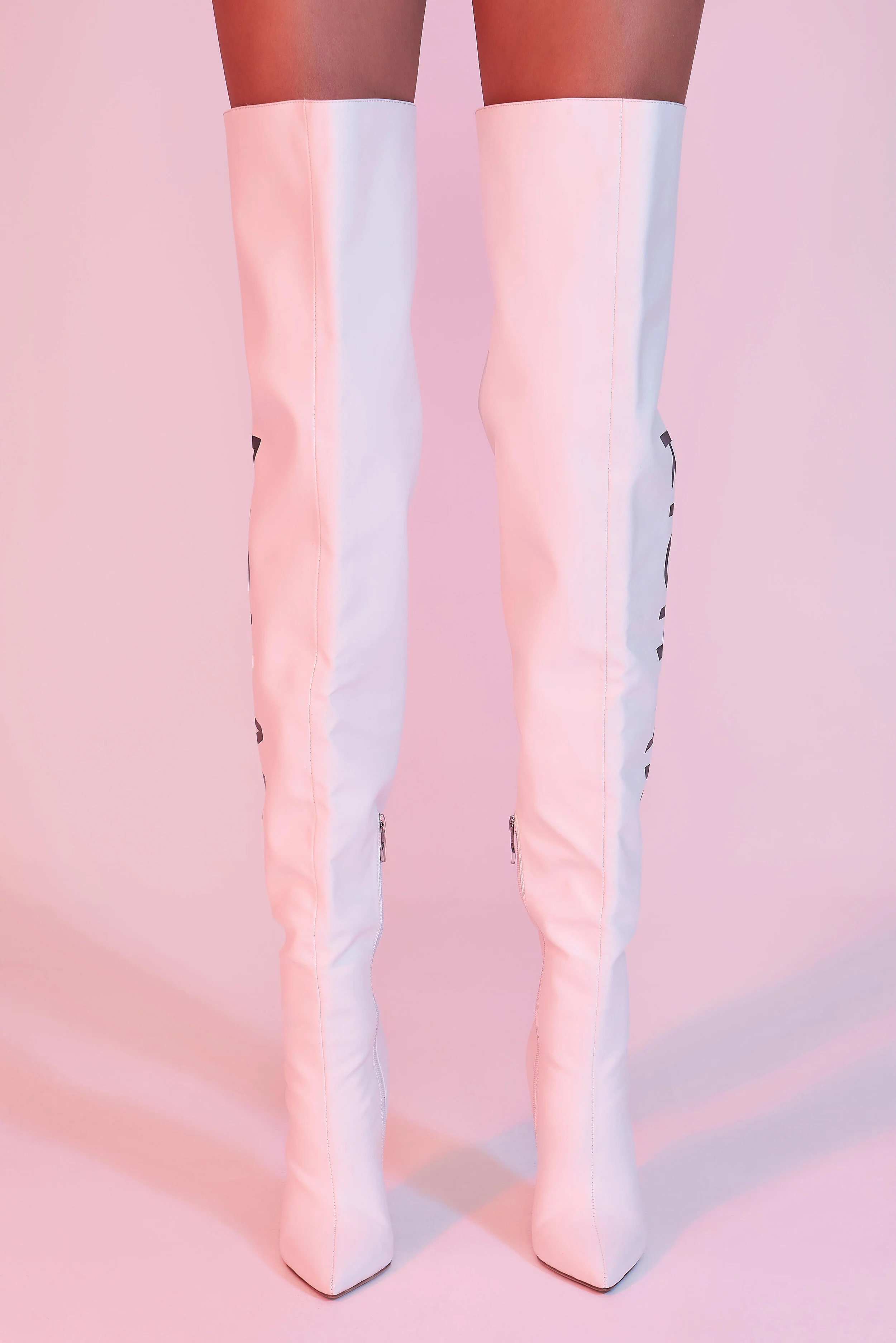 pink flat thigh high boots
