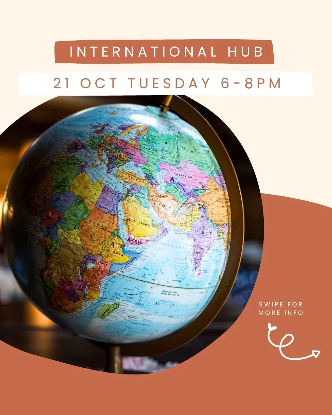 What's happening on Tuesday evening? It's International Hub! We welcome everyone from different part of the world to join us on the coming Tuesday 21 October from 6-8pm. 
We will begin with some games and a shared meal. Then, you are warmly welcome