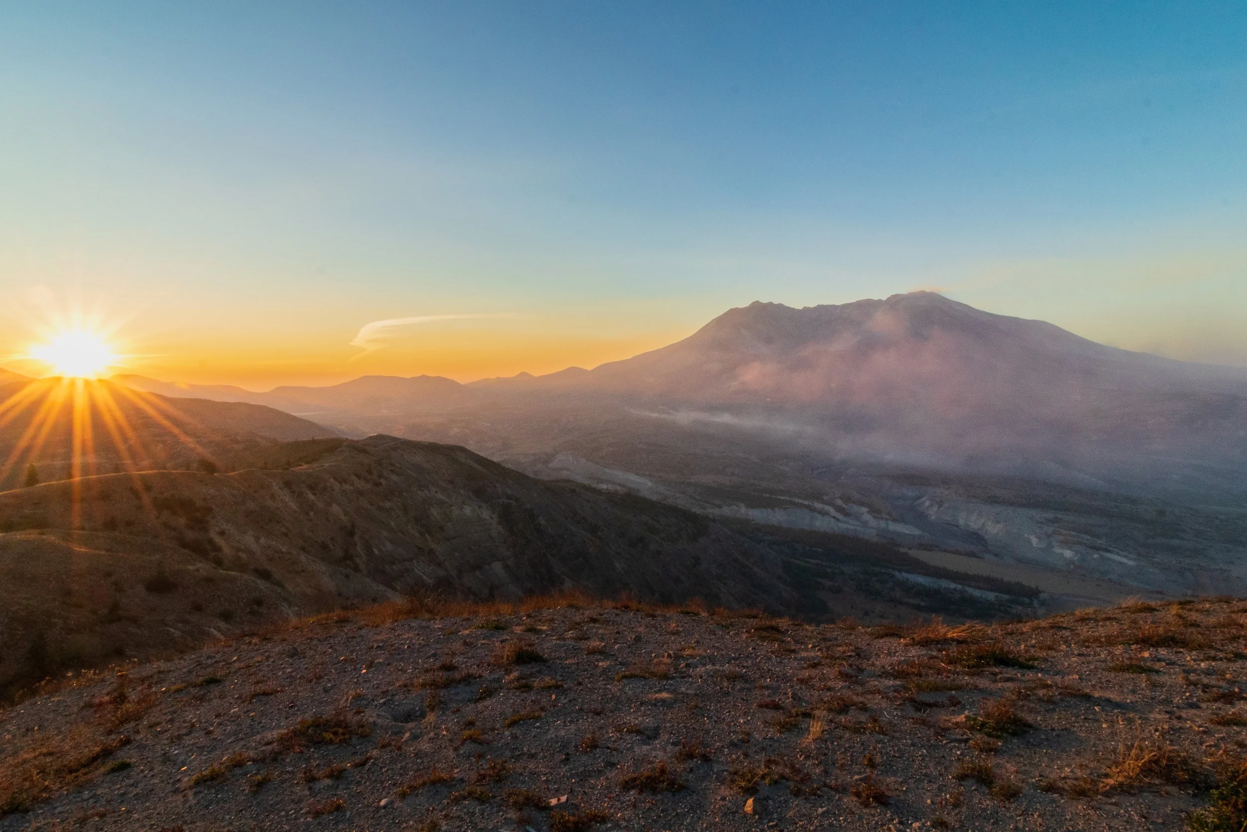 Hazy Sunrise at Mount Saint Helens