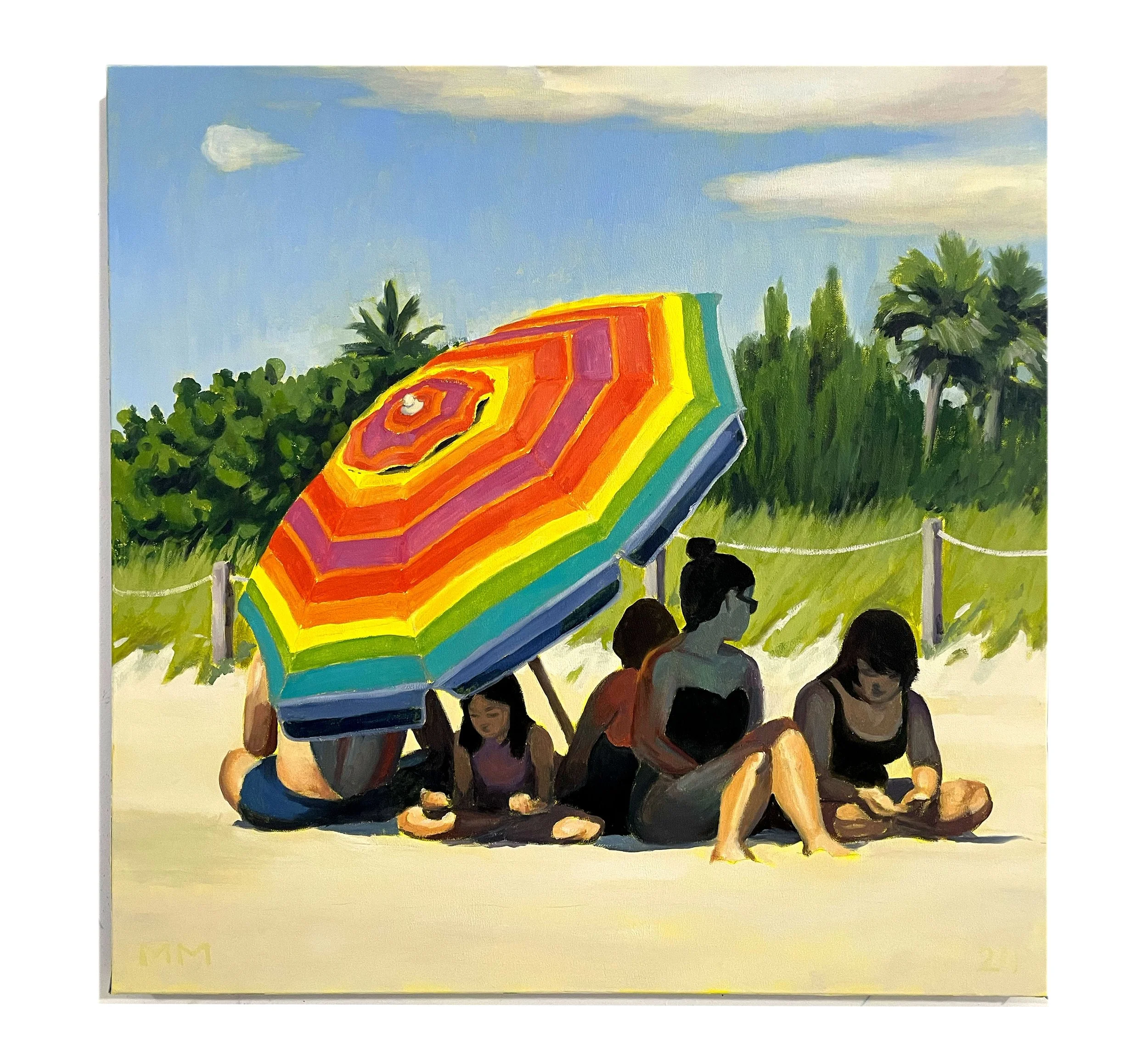 Family of Five Under One Umbrella, Oil on Canvas, 30"x30"