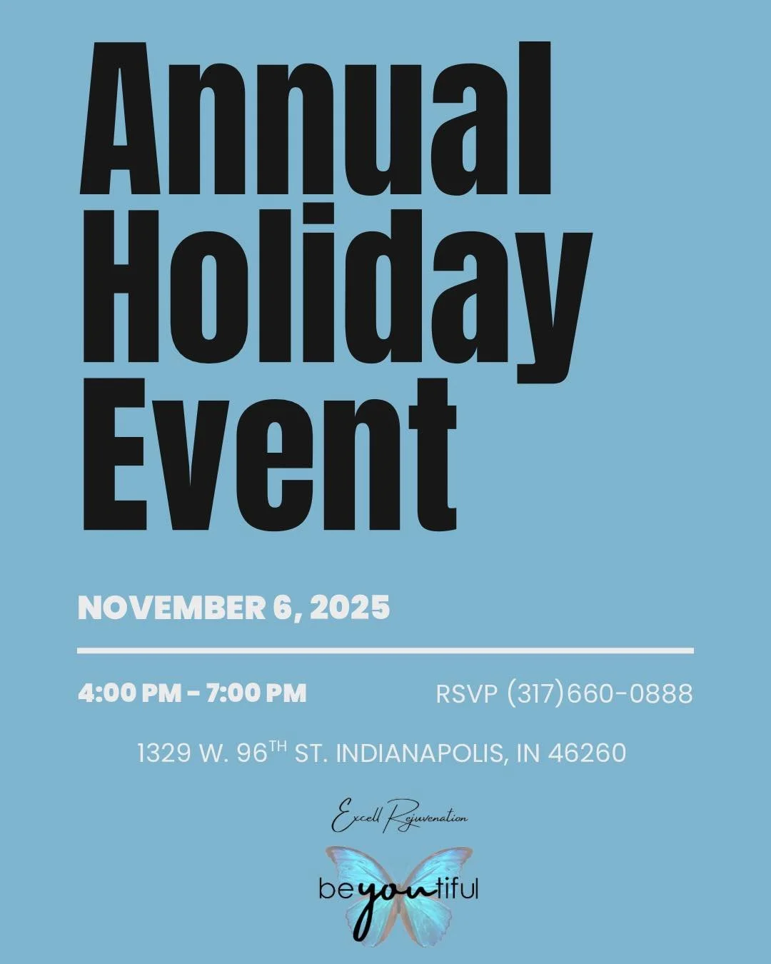 π Don’t forget about our Annual Holiday Event coming up! β¨
Get ready for the holidays with amazing prices on your favorite products and services.
Plus, enjoy exciting raffle prizes from Merz, Alastin, Societe and more! 
π Don’t forget