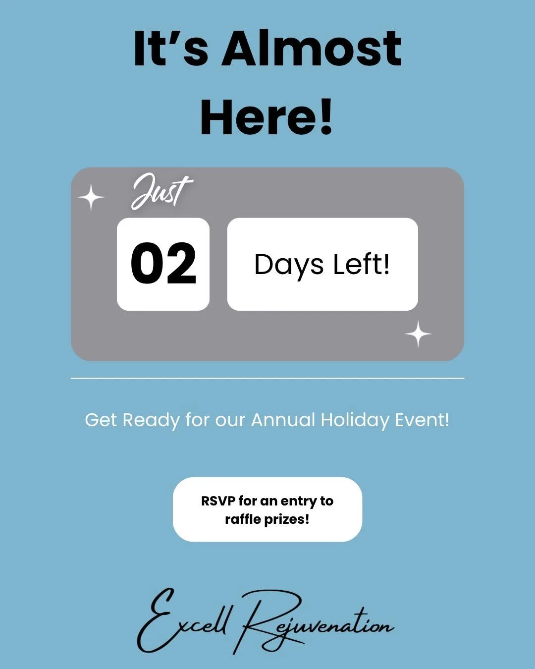 🦋 Just 2 days left until our Annual Holiday Event!

RSVP for your raffle entry + enjoy event-only specials. 

💋 Featured special: Revanesse Versa &ndash; $400 per syringe (lips or face!)

📞 Call 317-660-0888 (option 2) to RSVP today!

#ExcellRejuv
