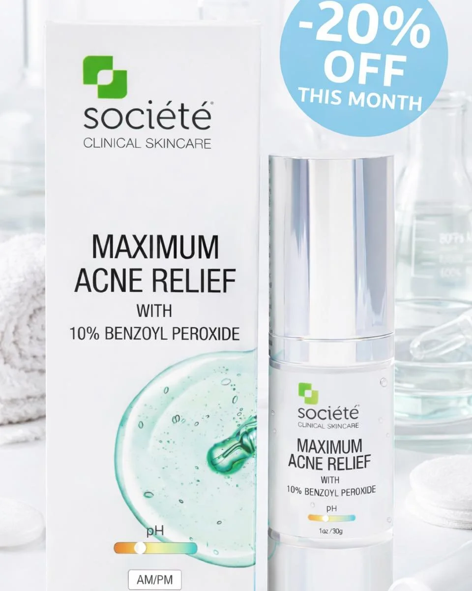 ✨ Clearer skin starts here ✨
Struggling with breakouts? Our Soci&eacute;t&eacute; Maximum Acne Relief is a powerhouse treatment featuring 10% Benzoyl Peroxide to help fight acne fast and effectively.

🦋 20% OFF this month only 🦋
Perfect for teens, 