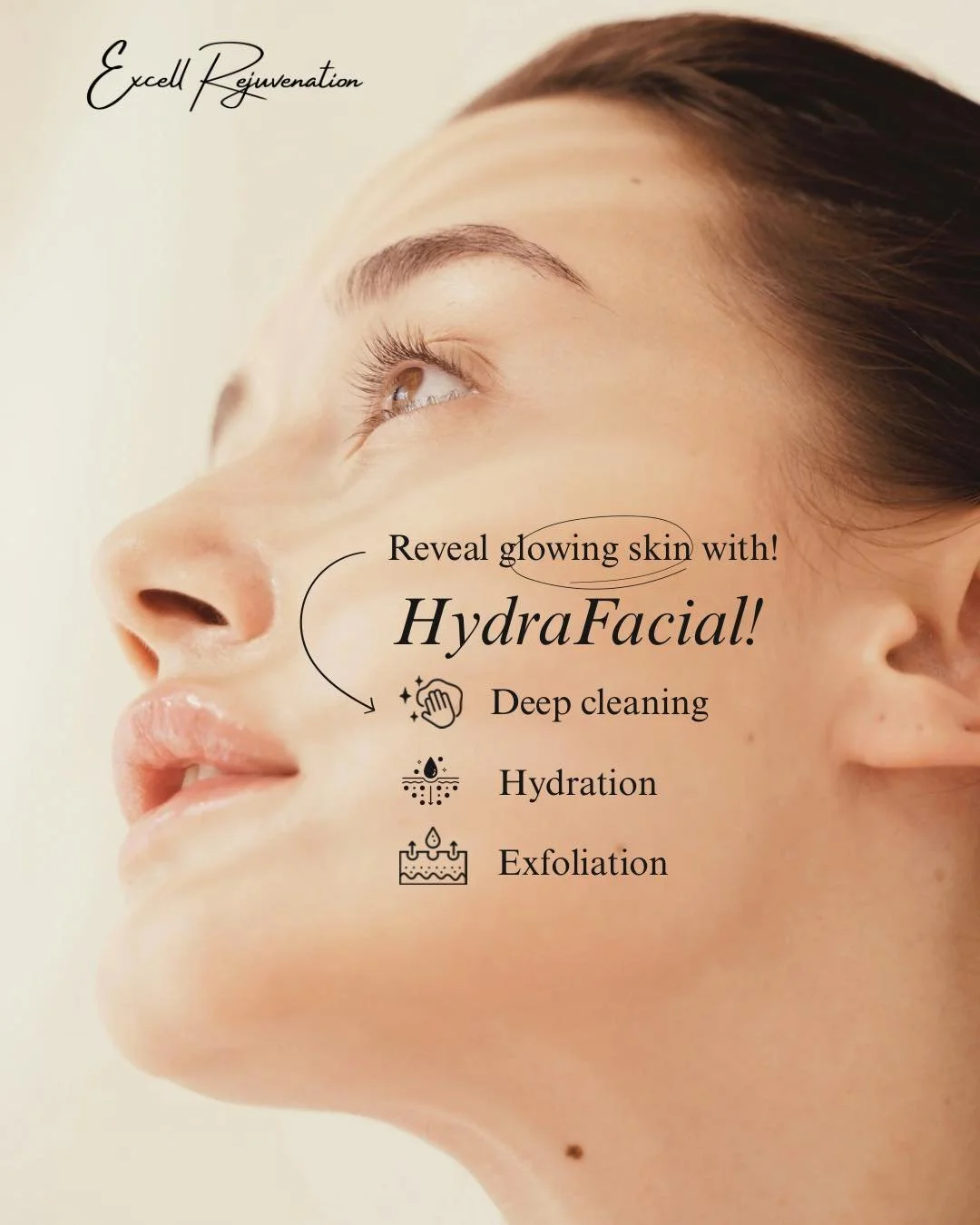 Reveal your glow ✨
A HydraFacial deeply cleanses, exfoliates, and hydrates&mdash;leaving your skin instantly smoother, brighter, and refreshed.

No downtime. Just radiant skin.

✨ Perfect before events
✨ Great for all skin types
✨ Results you can see