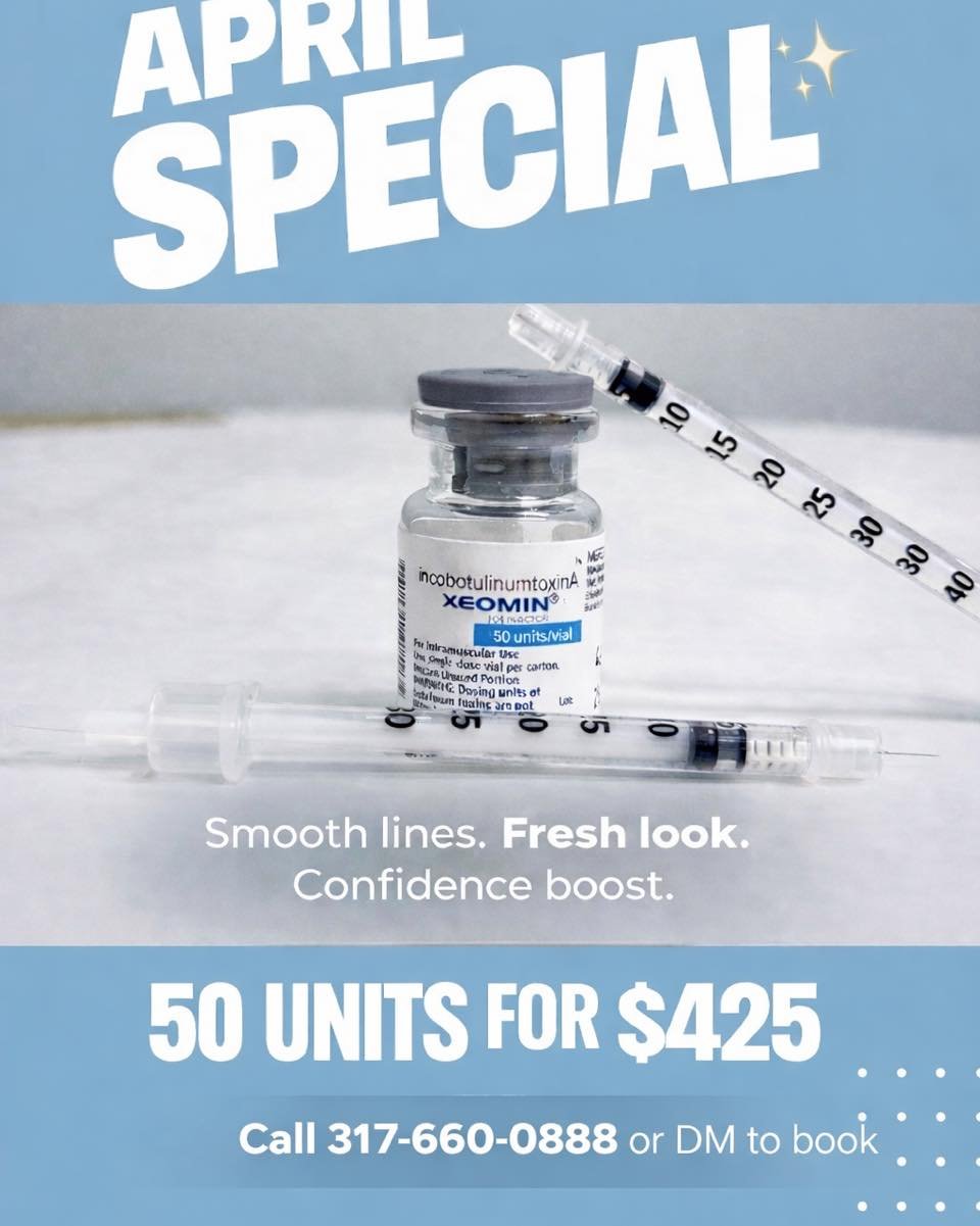 ✨ Smooth lines, refresh your look, and save this month! ✨

Get 50 units of Xeomin for just $425 through the end of the month 💉

A great time to soften fine lines and keep your results looking fresh. Limited availability&mdash;don&rsquo;t wait to boo