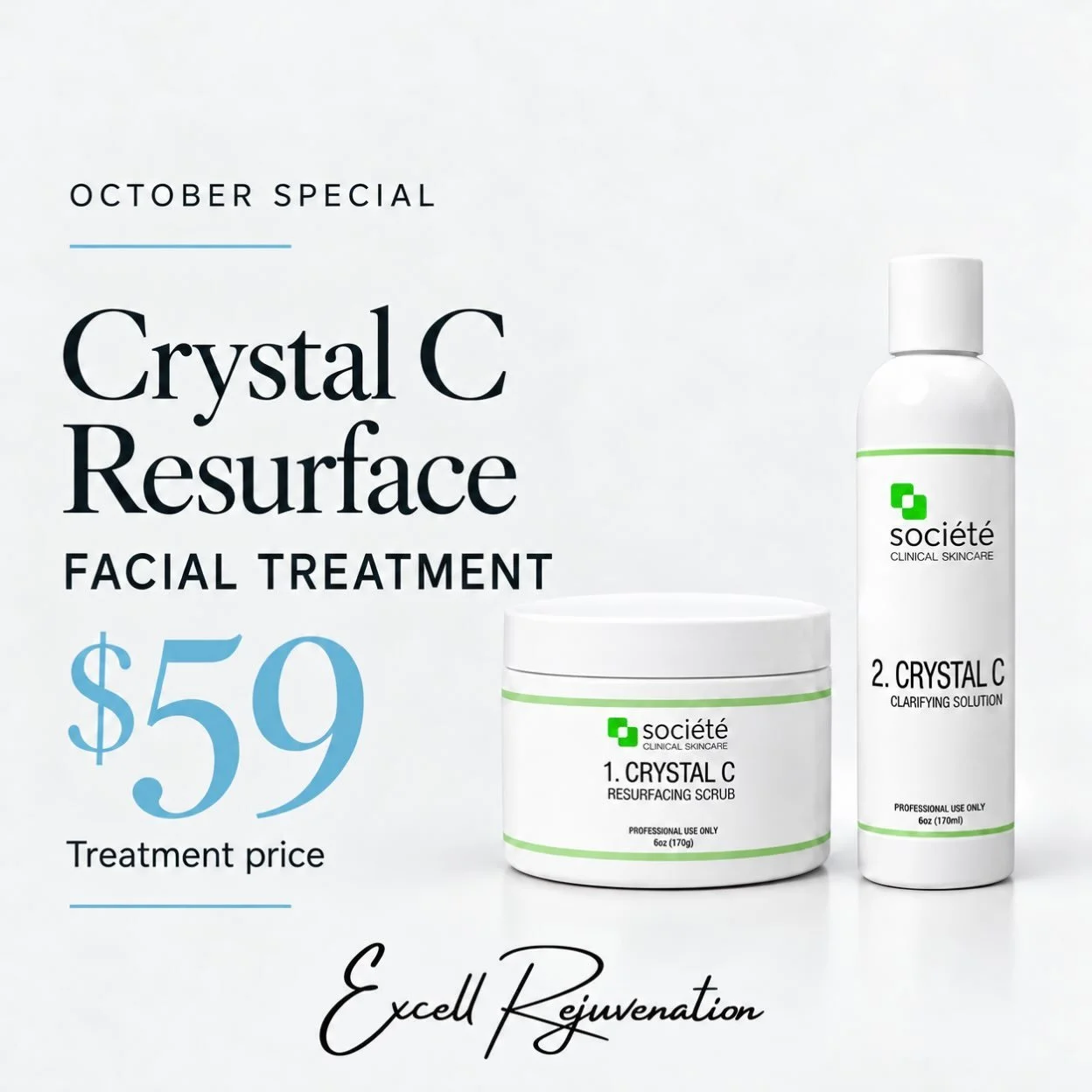 Your fall skin refresh is calling! 🍂 Treat yourself to a Crystal C Resurface facial treatment for just $59 this October.

A little self-care before the holiday rush! DM us or call 317-660-0888 to schedule.

#ExcellRejuvenation #OctoberSpecial #Facia