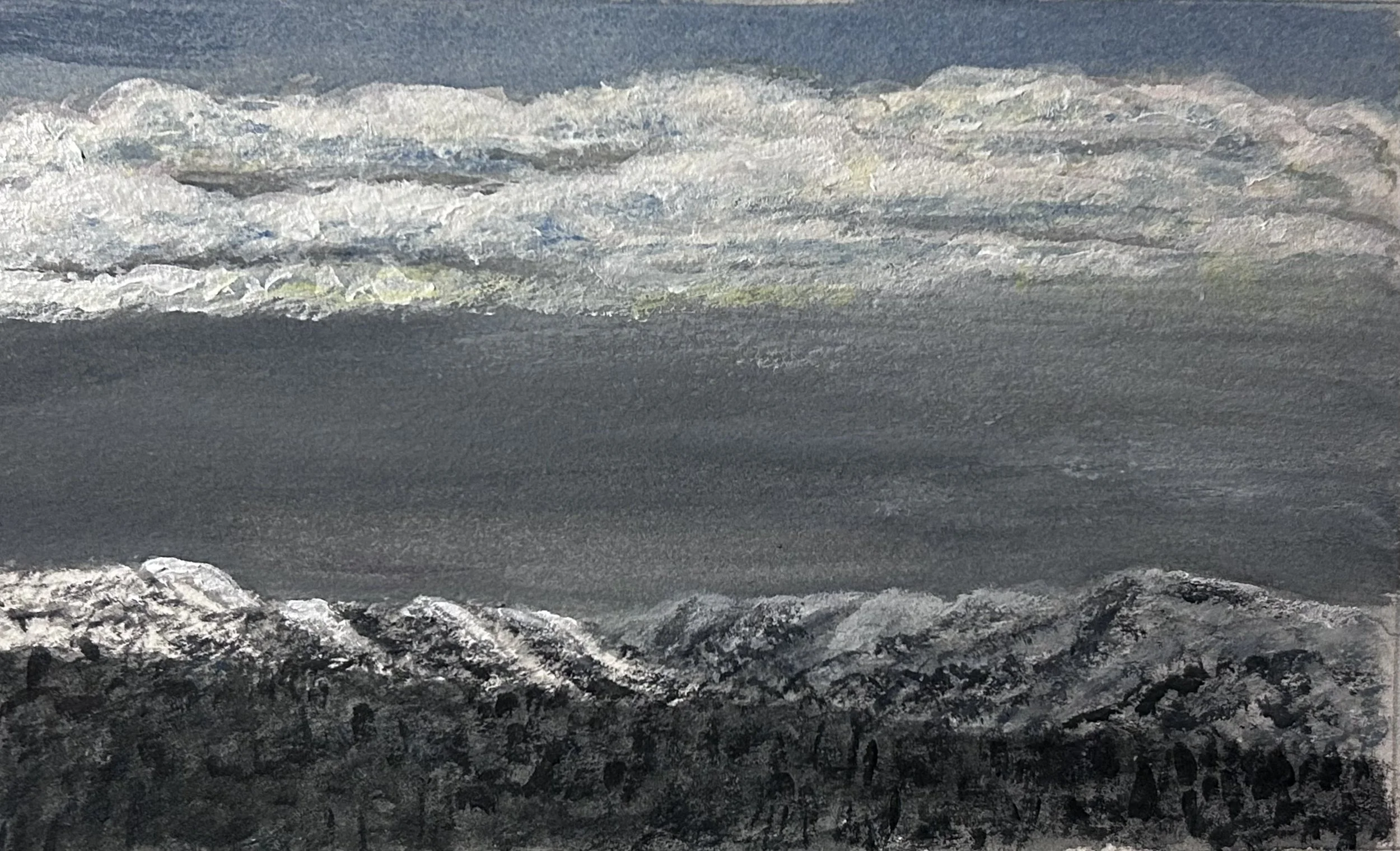 Back Hills in Winter, acrylic on watercolour paper, 