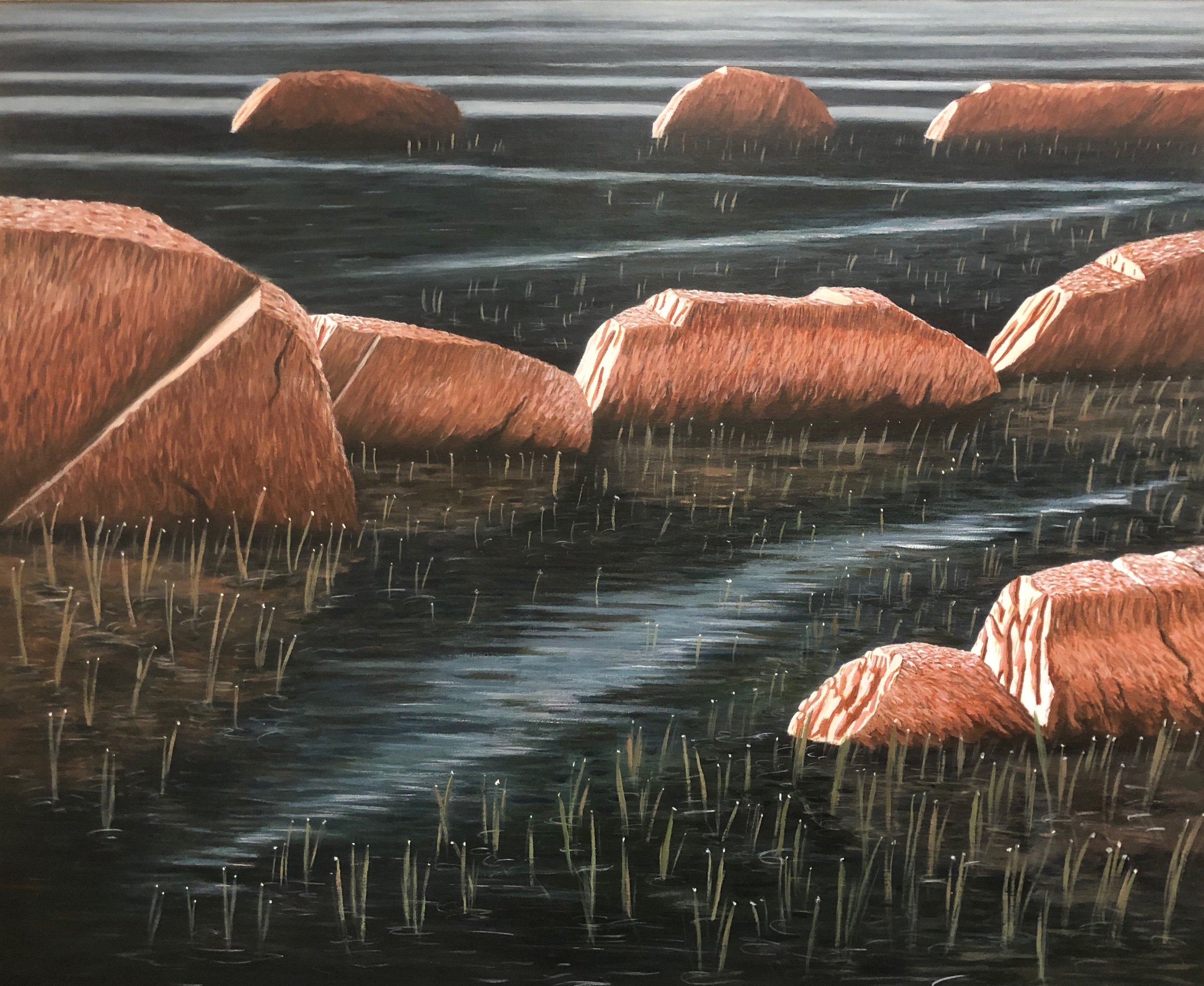 Pondscape, acrylic on canvas, 28 x 32 inches, 1990 - NFS
