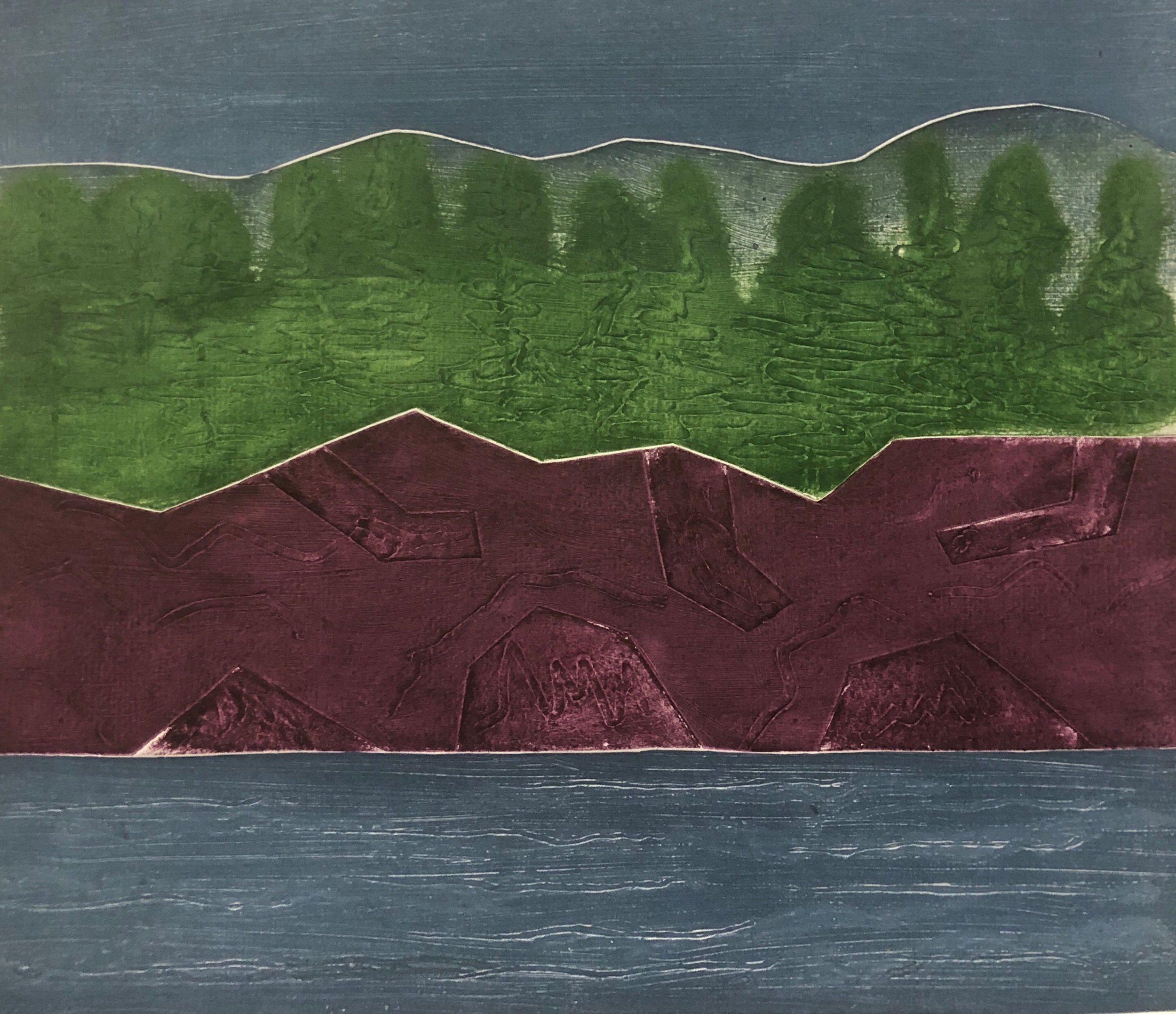 Outside Fort Amherst, collagraph, 12 x 14 inches, 1989 - NFS