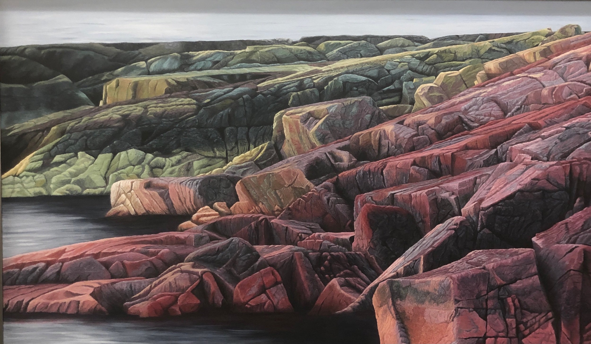 Peculiar red and green shales, acrylic on canvas, 30 x 60 inches, 2014, NFS