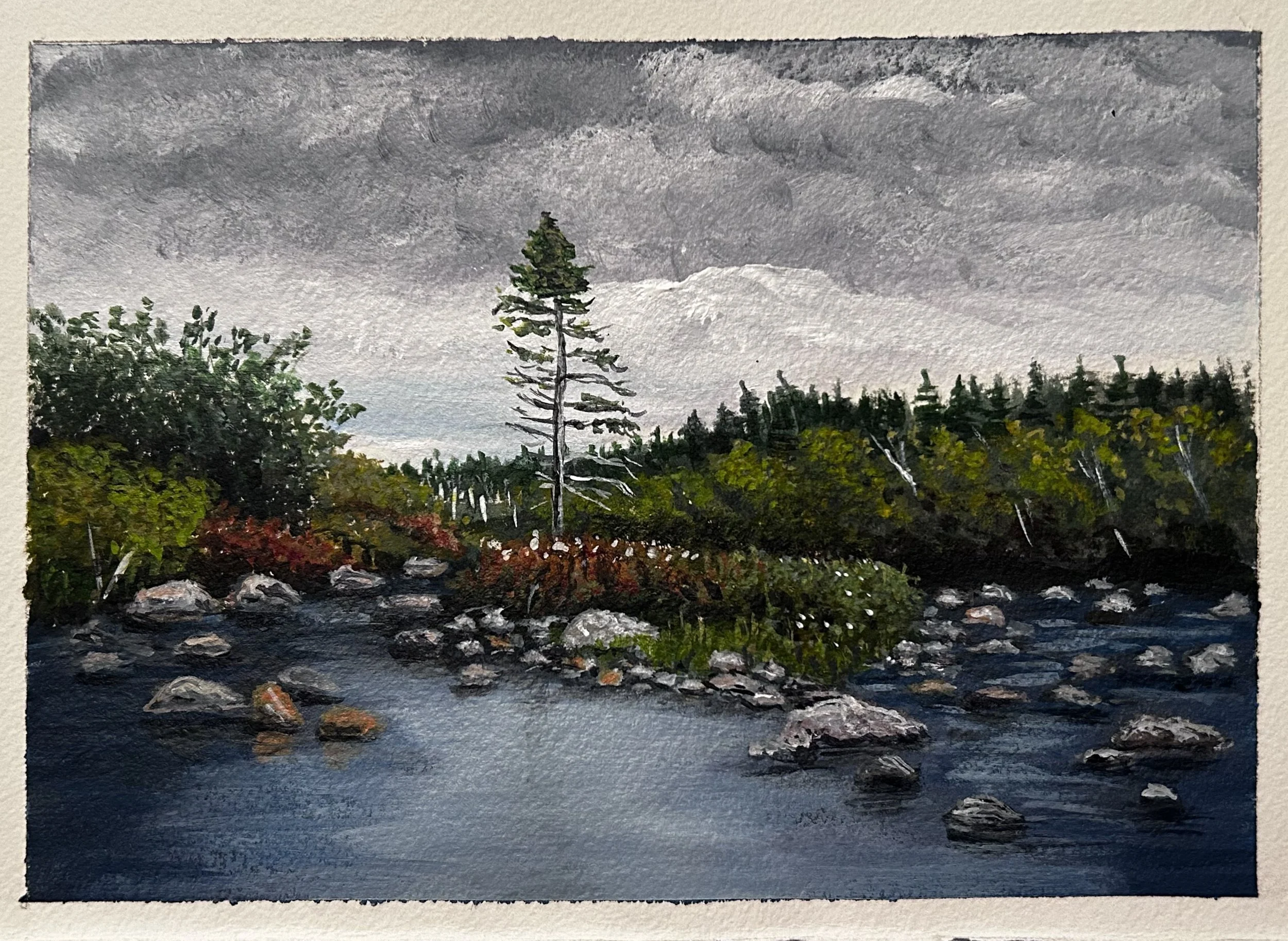 One Tree Island, Western Bay Brook, acrylic on paper, 5 x 7 inches, SOLD