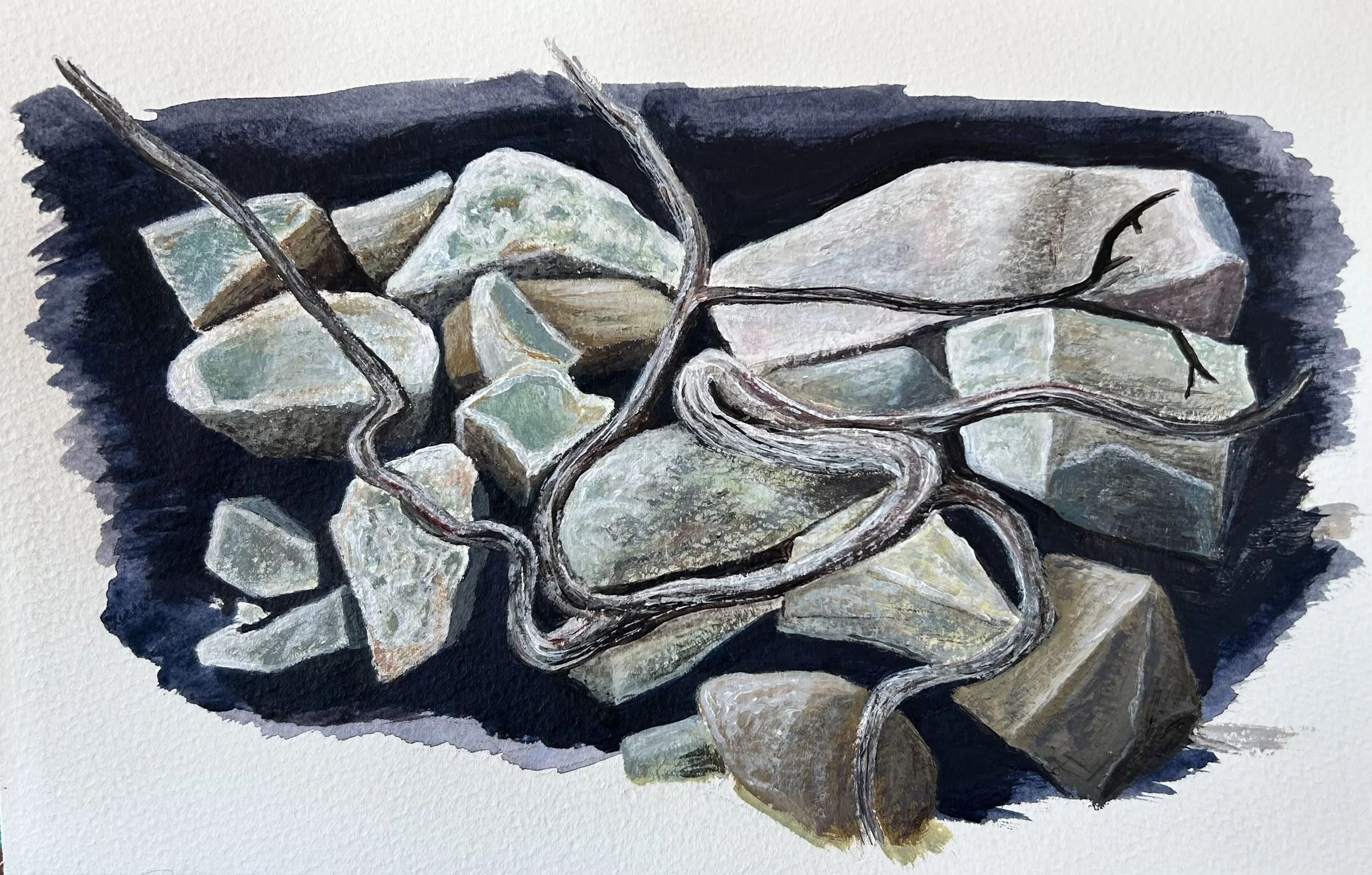 Bare Juniper, acrylic on paper, 5 1/2 x  9 inches, SOLD