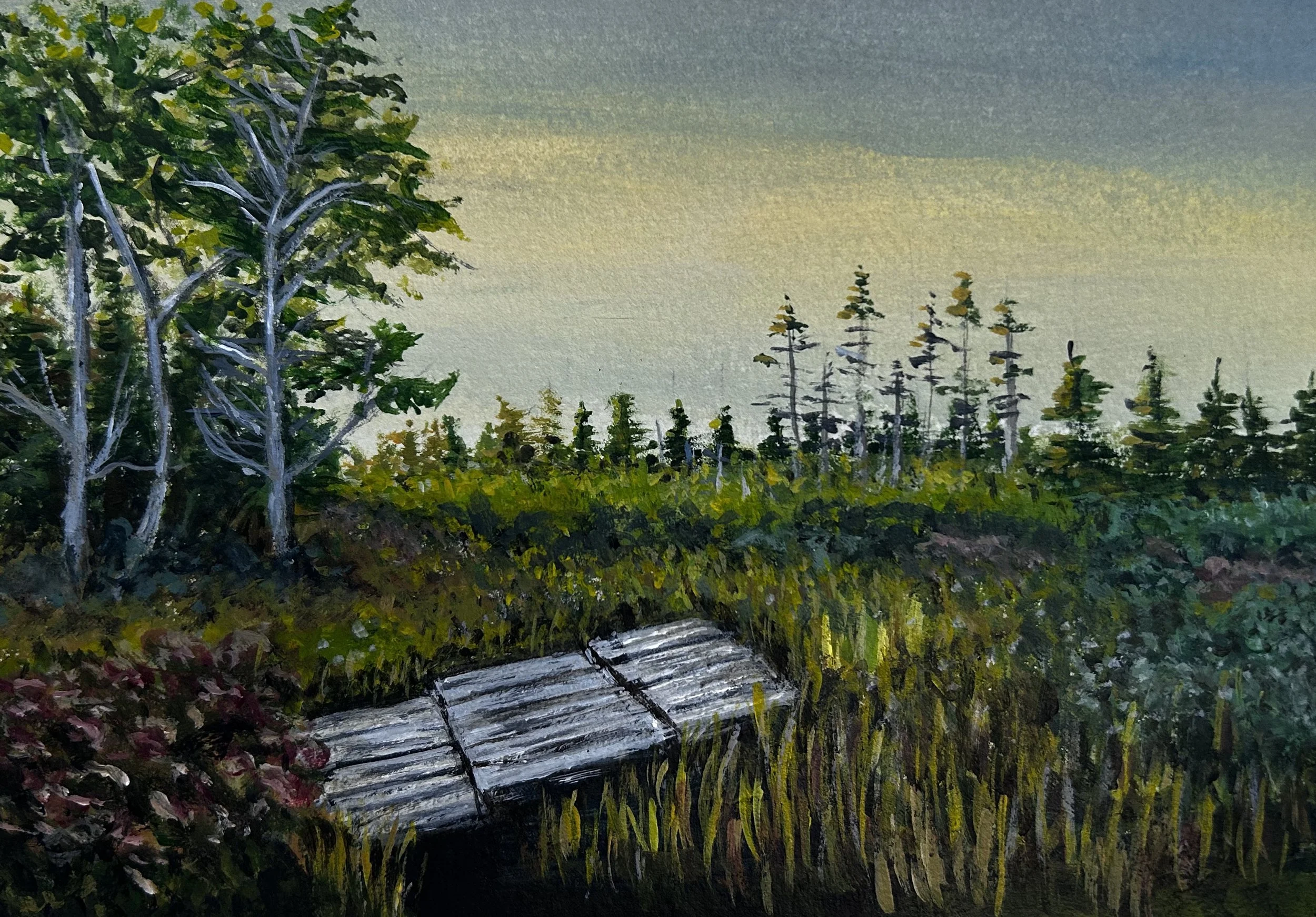 The Bridge to Nowhere, acrylic on watercolour, 5 x 7 inches, SOLD