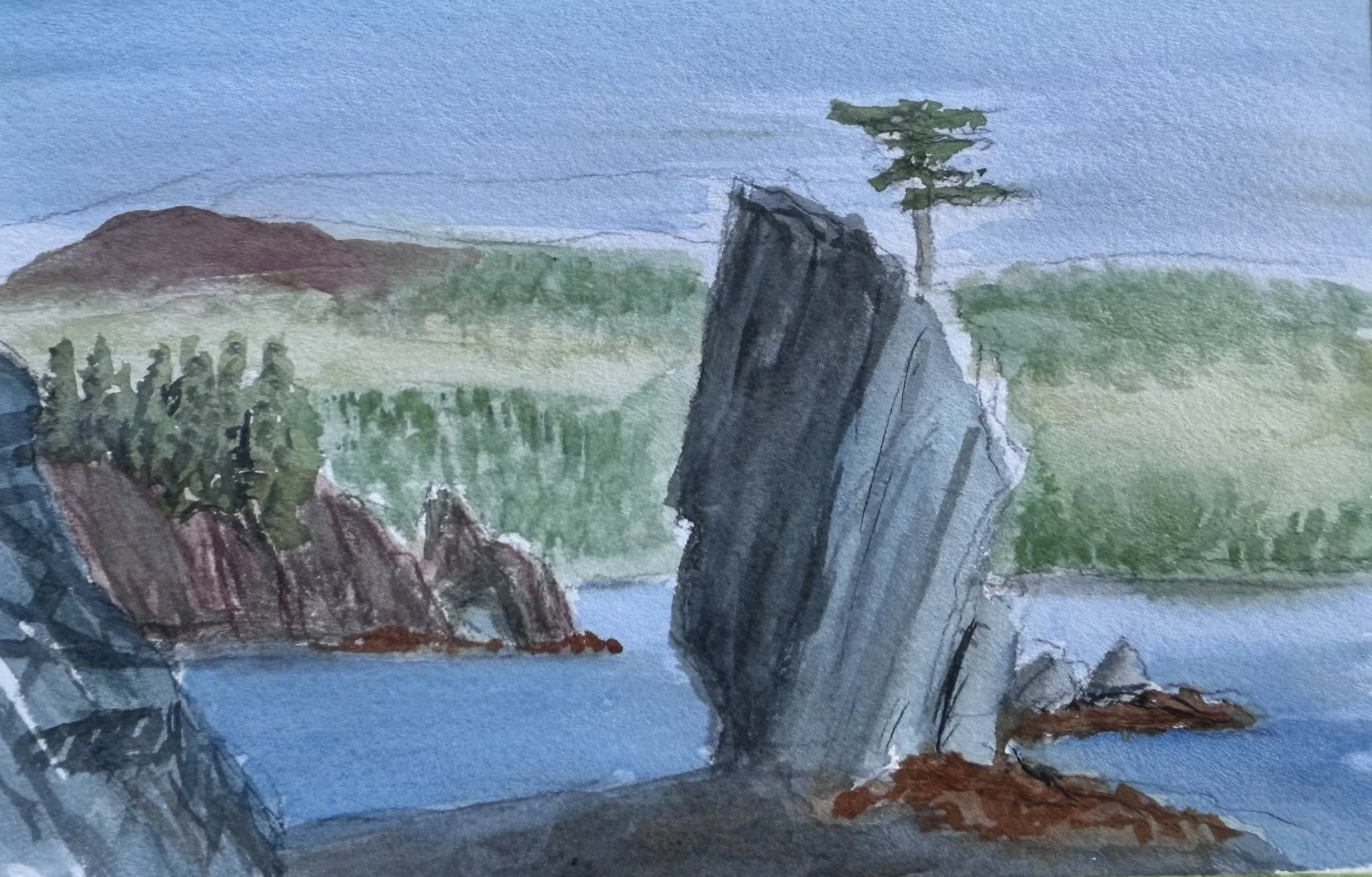 Sea Stack Near Harbour Mille, watercolour, 8 x 10 inches, 2025, $200