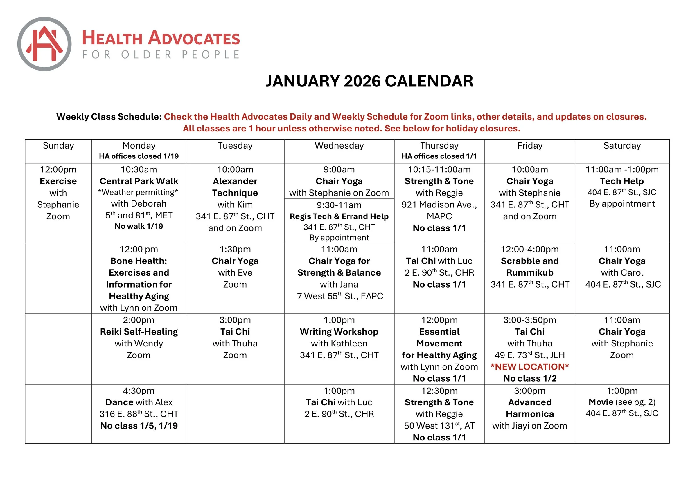 January 2026 Monthly Calendar