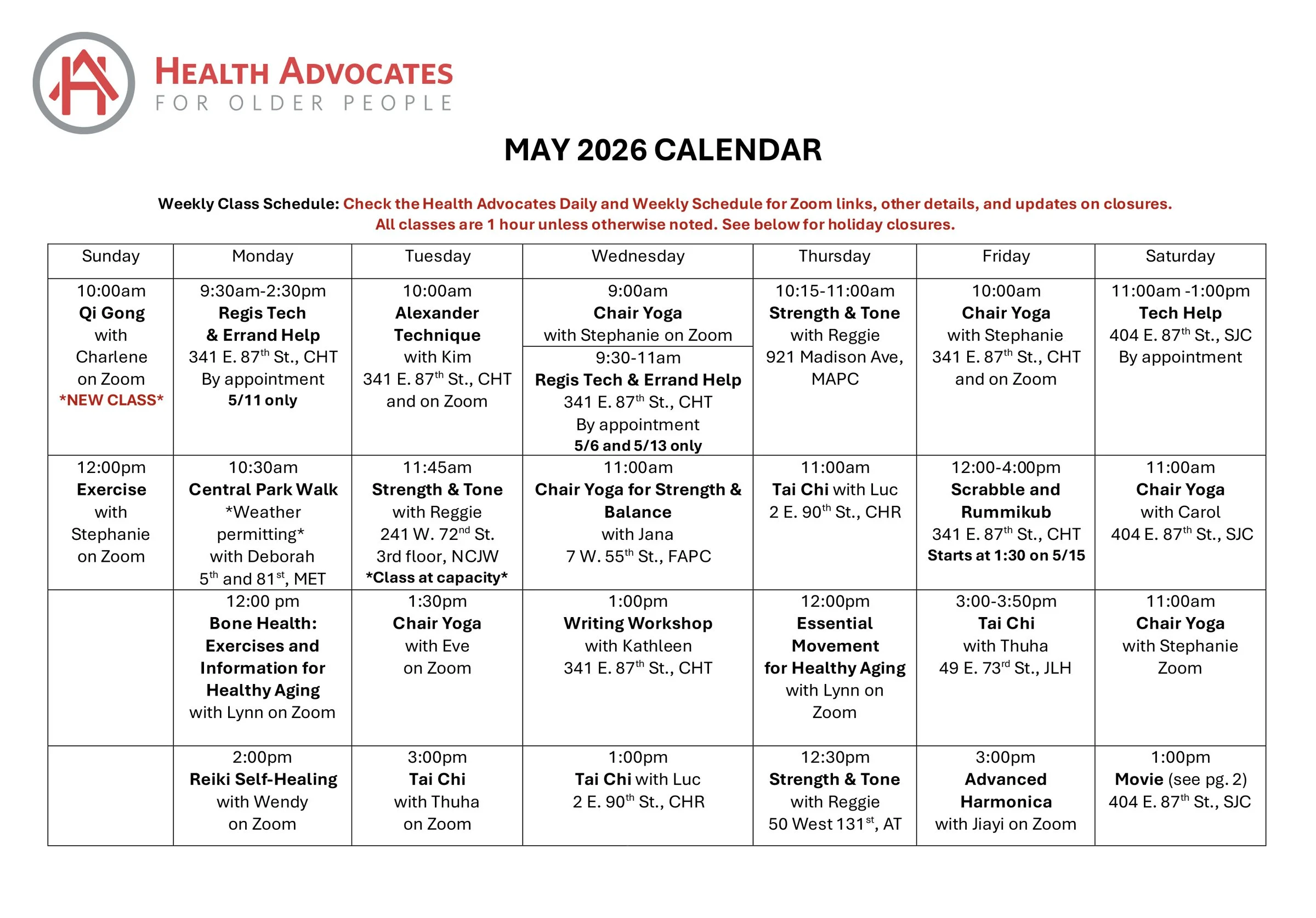 May 2026 Monthly Calendar