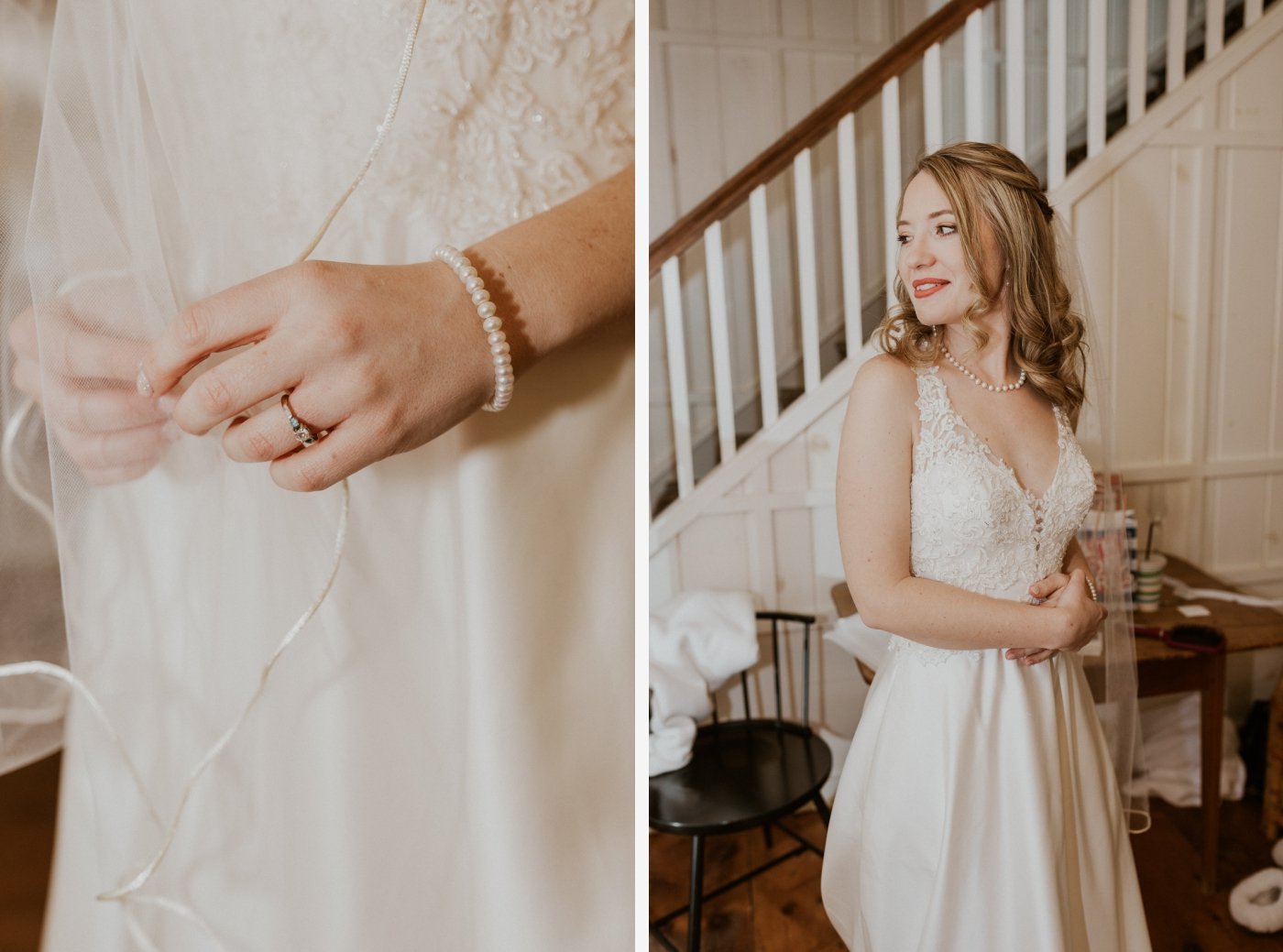 bride in lace gown by David's Bridal