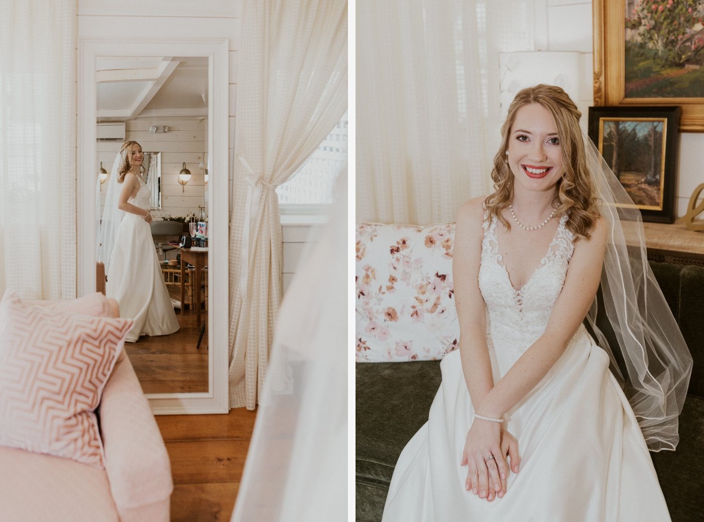 bride in lace gown by David's Bridal