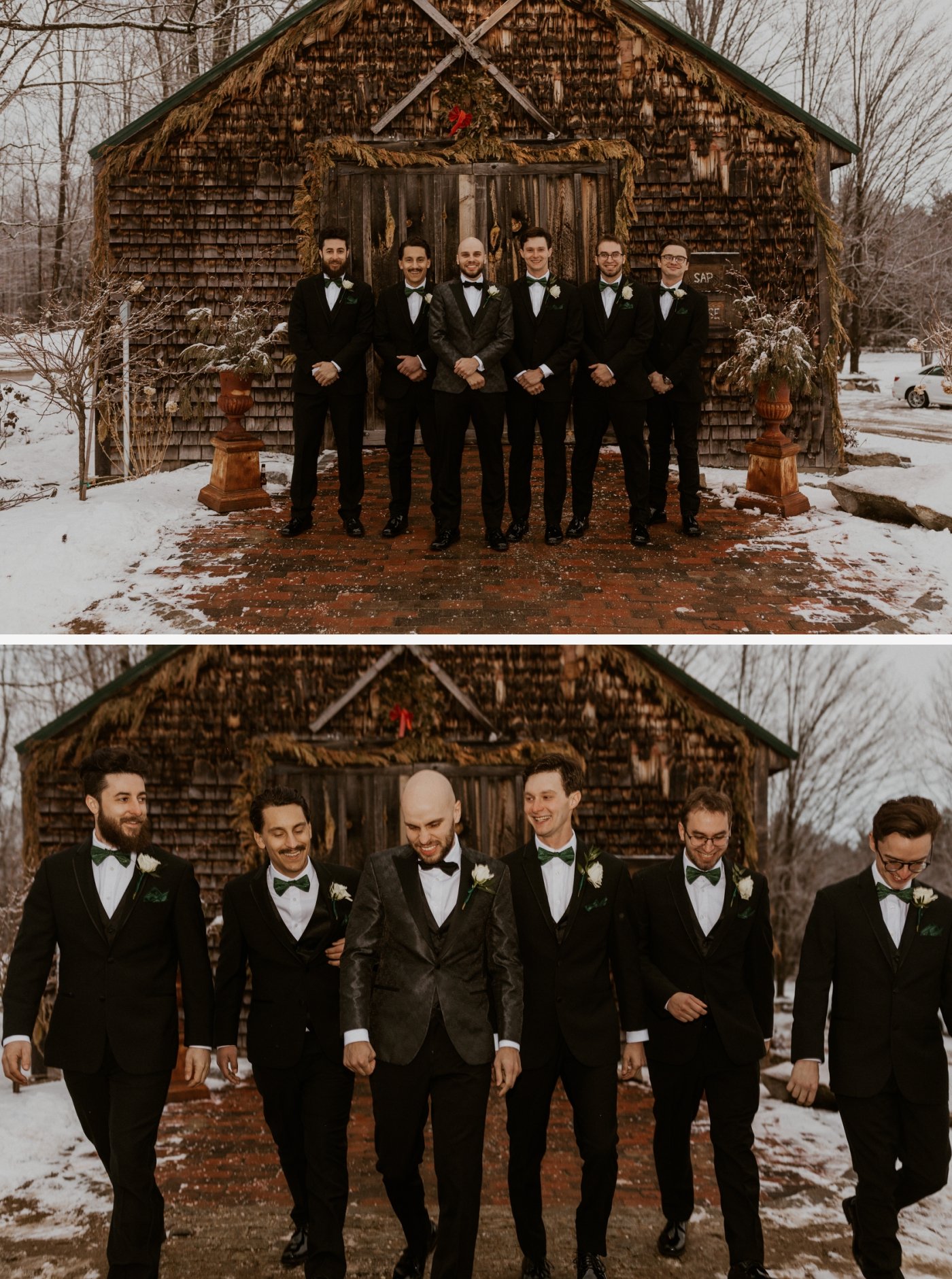 groomsmen in black tuxes