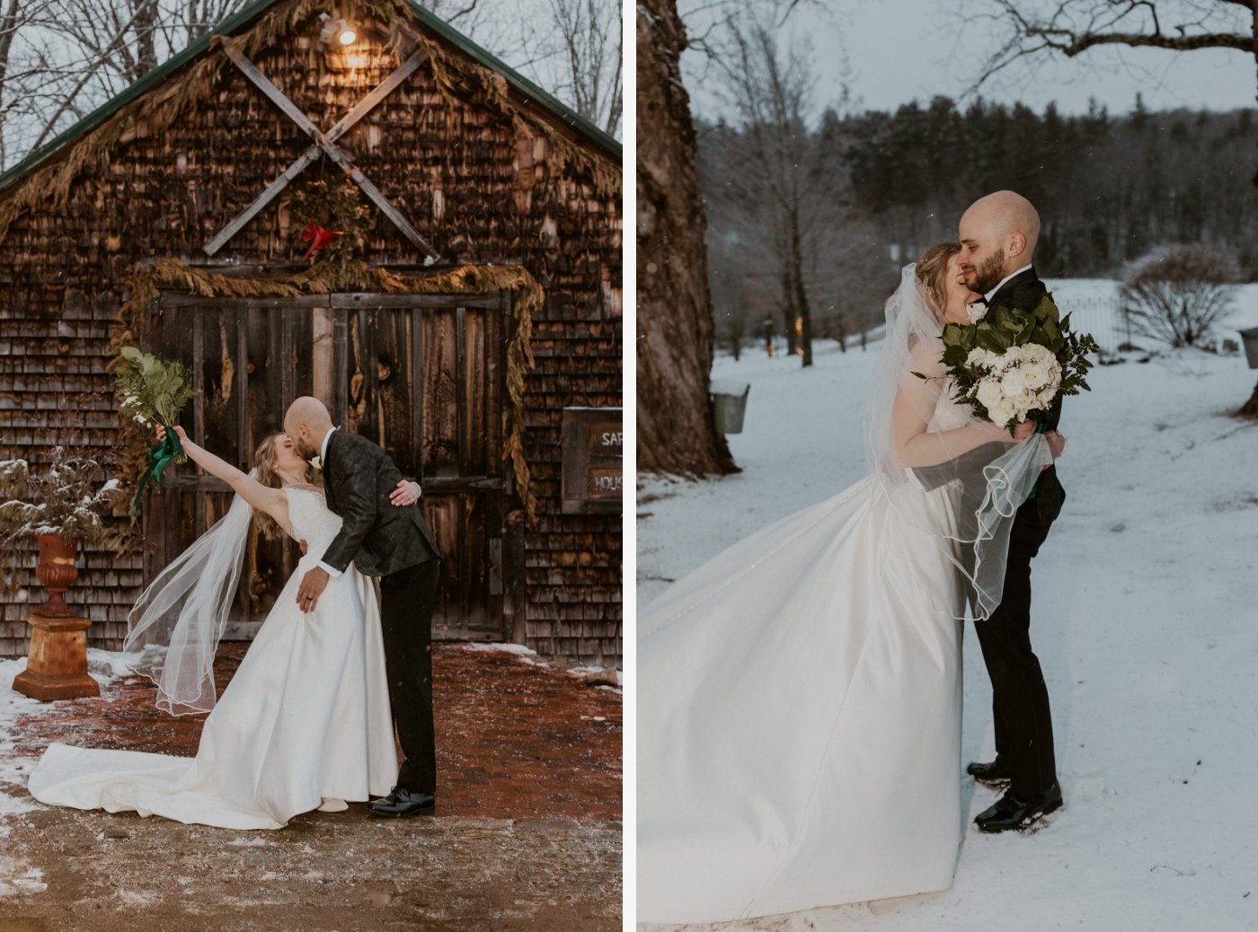 winter bride and groom portraits