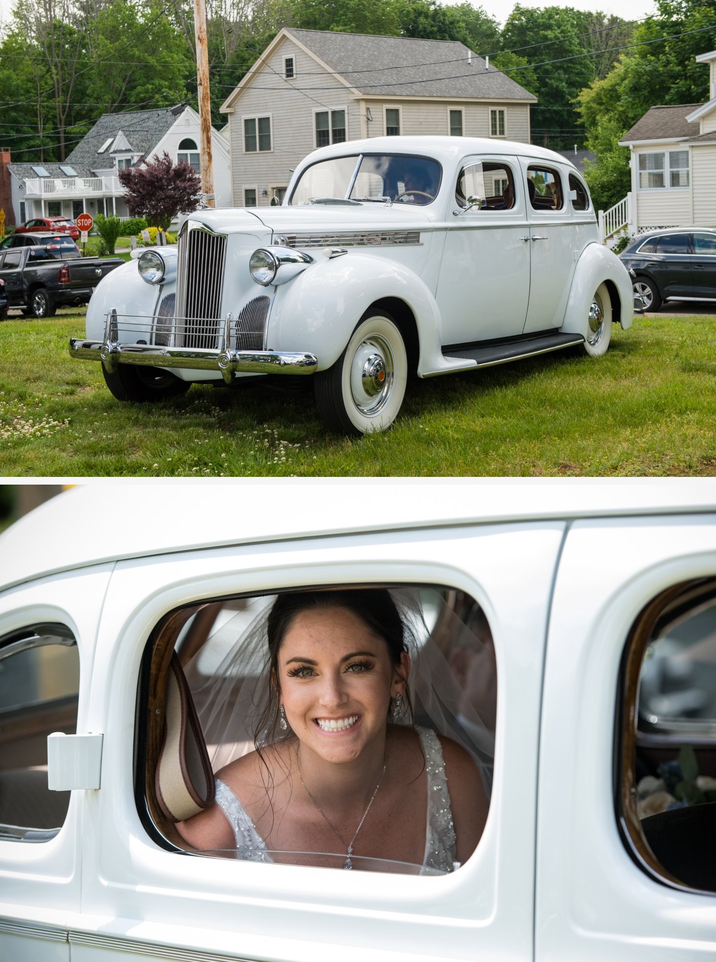 classic car at summer wedding