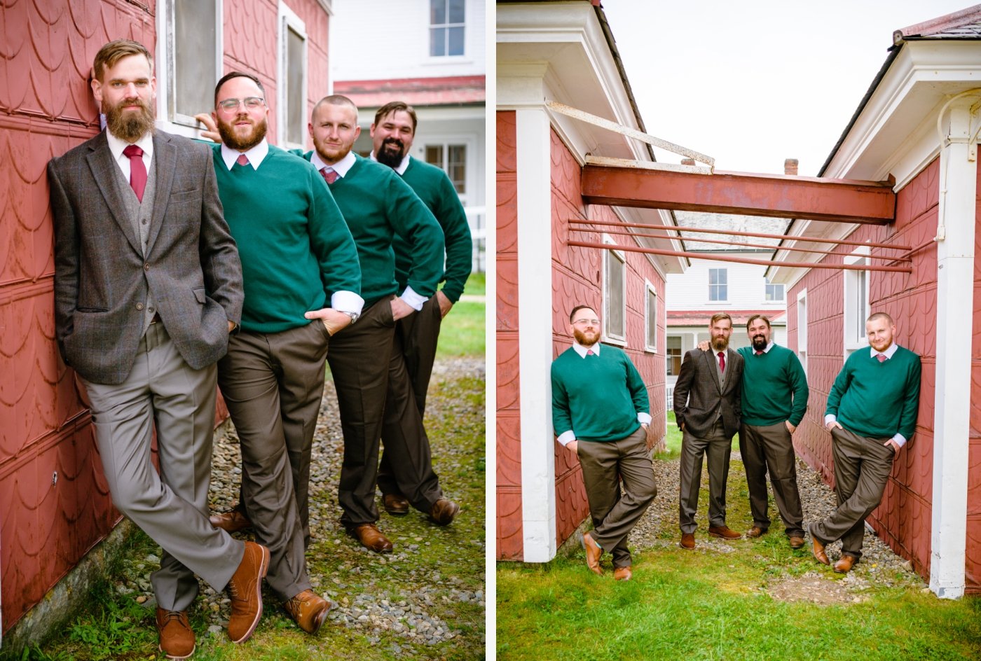 groomsmen in green sweaters