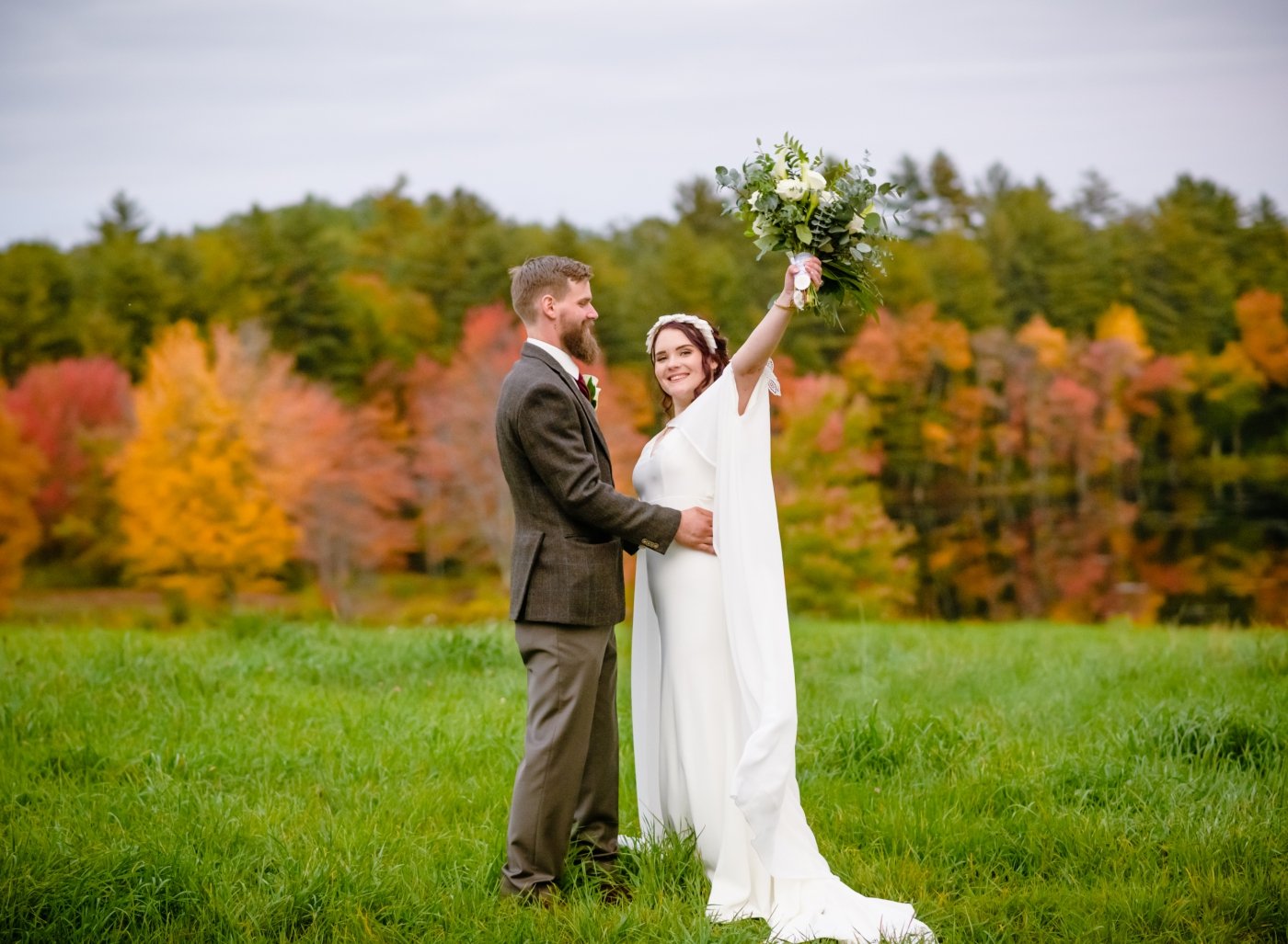 outdoor fall bride and groom portraits