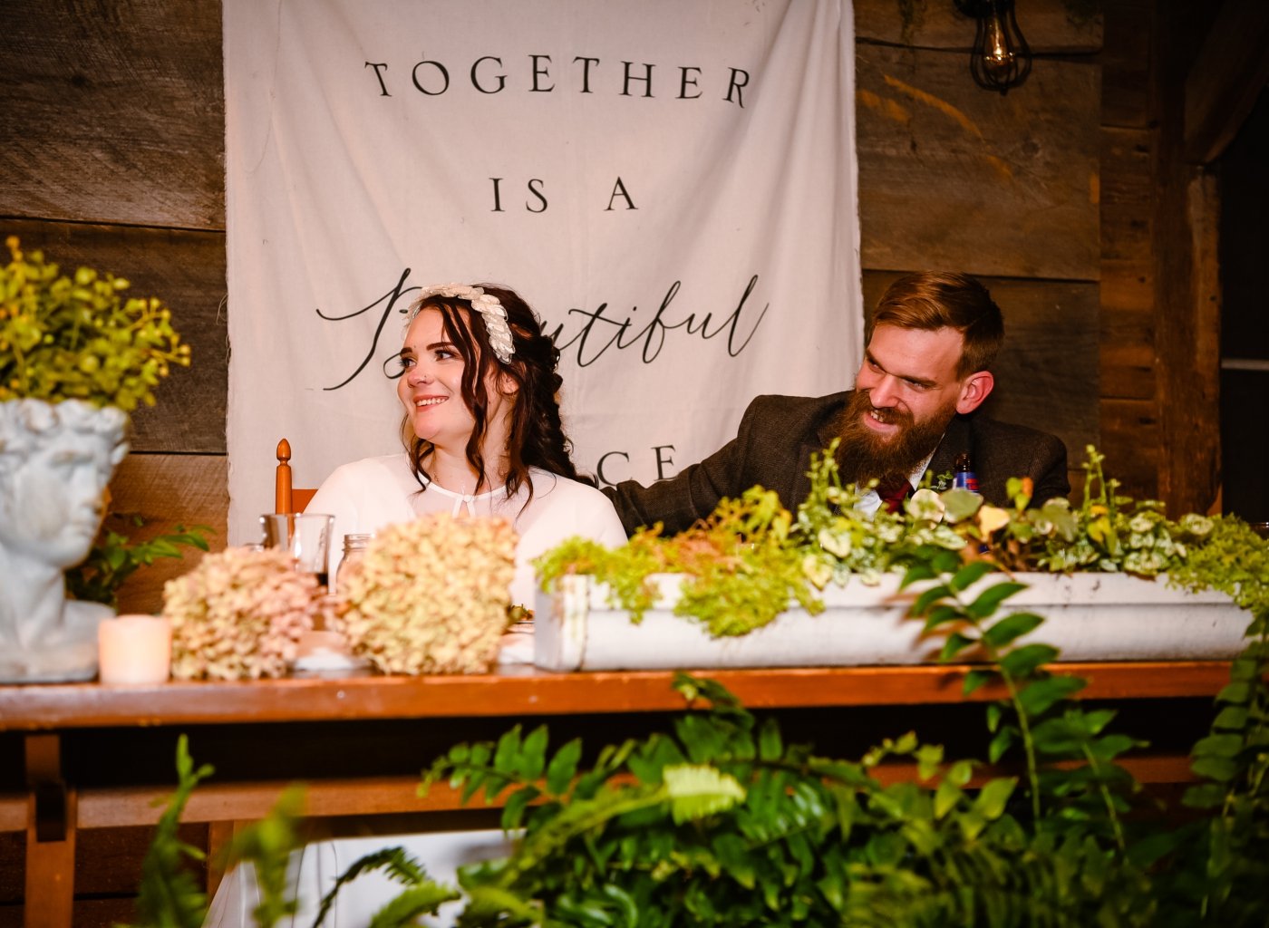 bride and groom at Canterbury Shaker Village