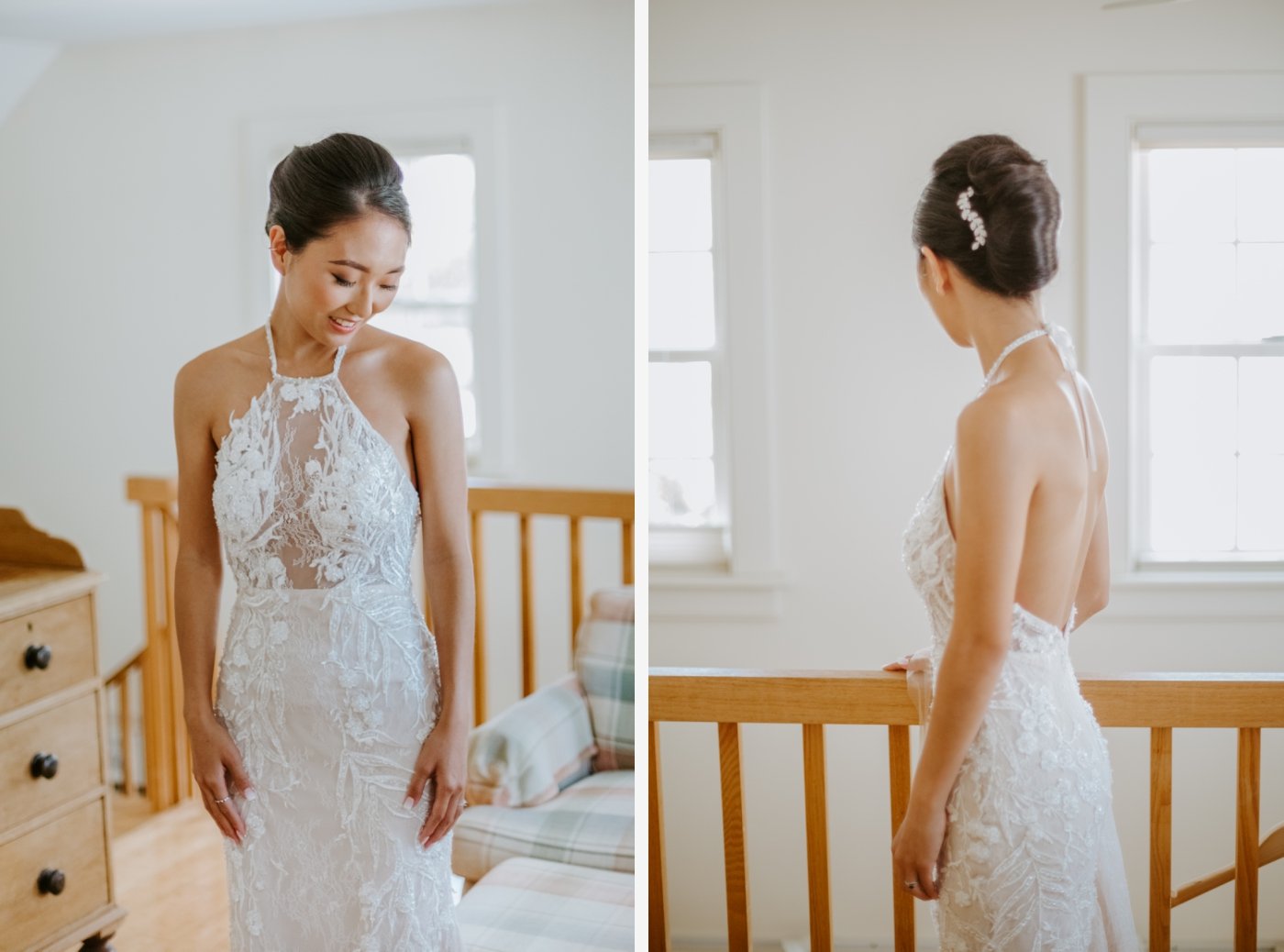 bride in elegant lace wedding gown