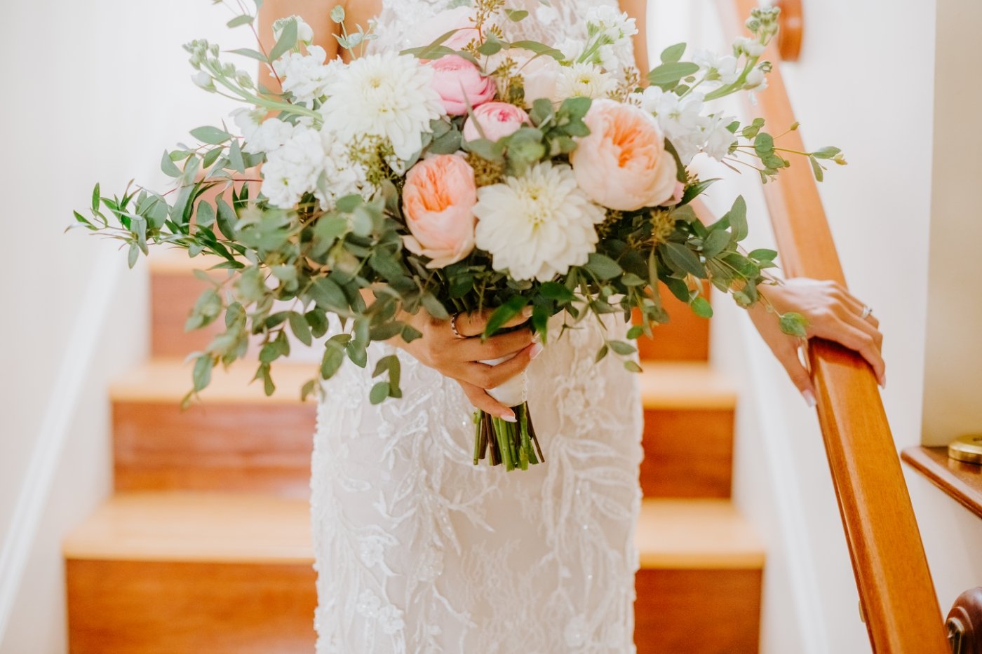 white and peach bridal bouquet