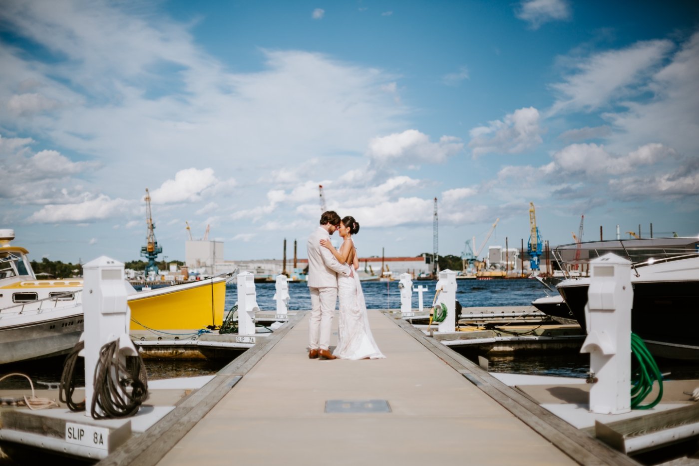 bride and groom at private yacht club