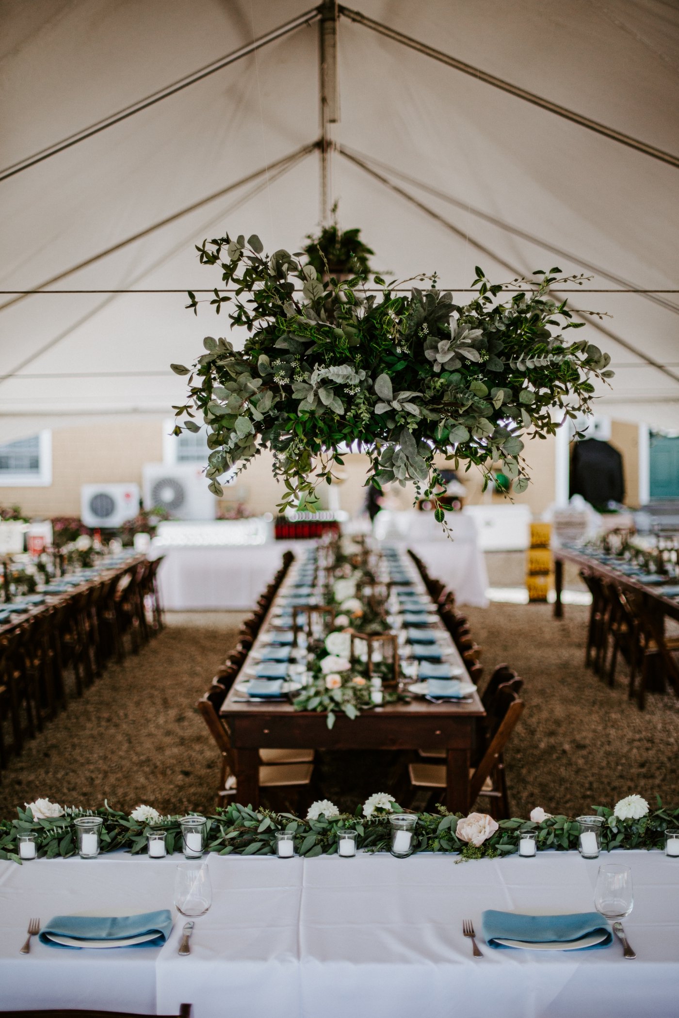 greenery chandelier for tented wedding